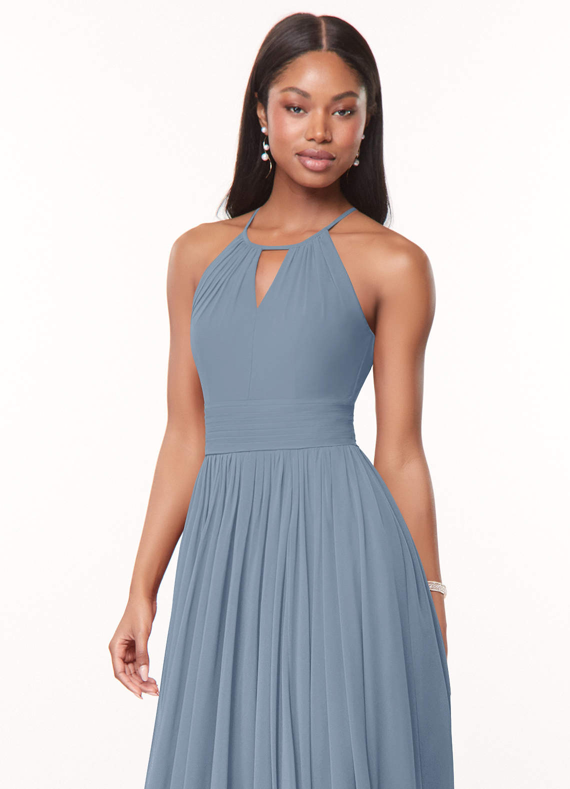 Azazie Cherish Bridesmaid Dresses Dusty Blue A-Line Pleated Chiffon Dress image1