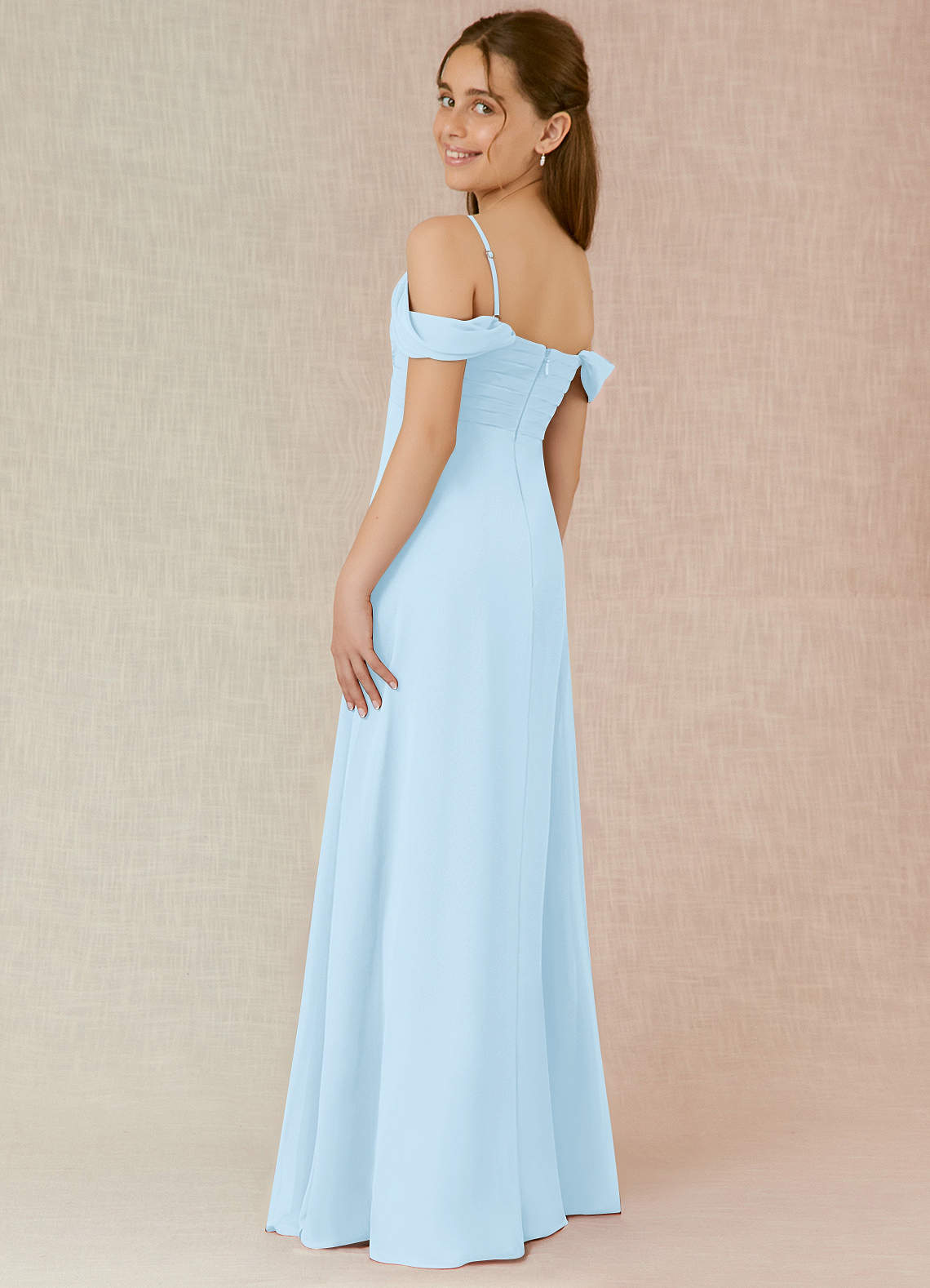 Azazie Kaitlynn Junior Sky Blue A-Line Off the Shoulder Chiffon Dress image4