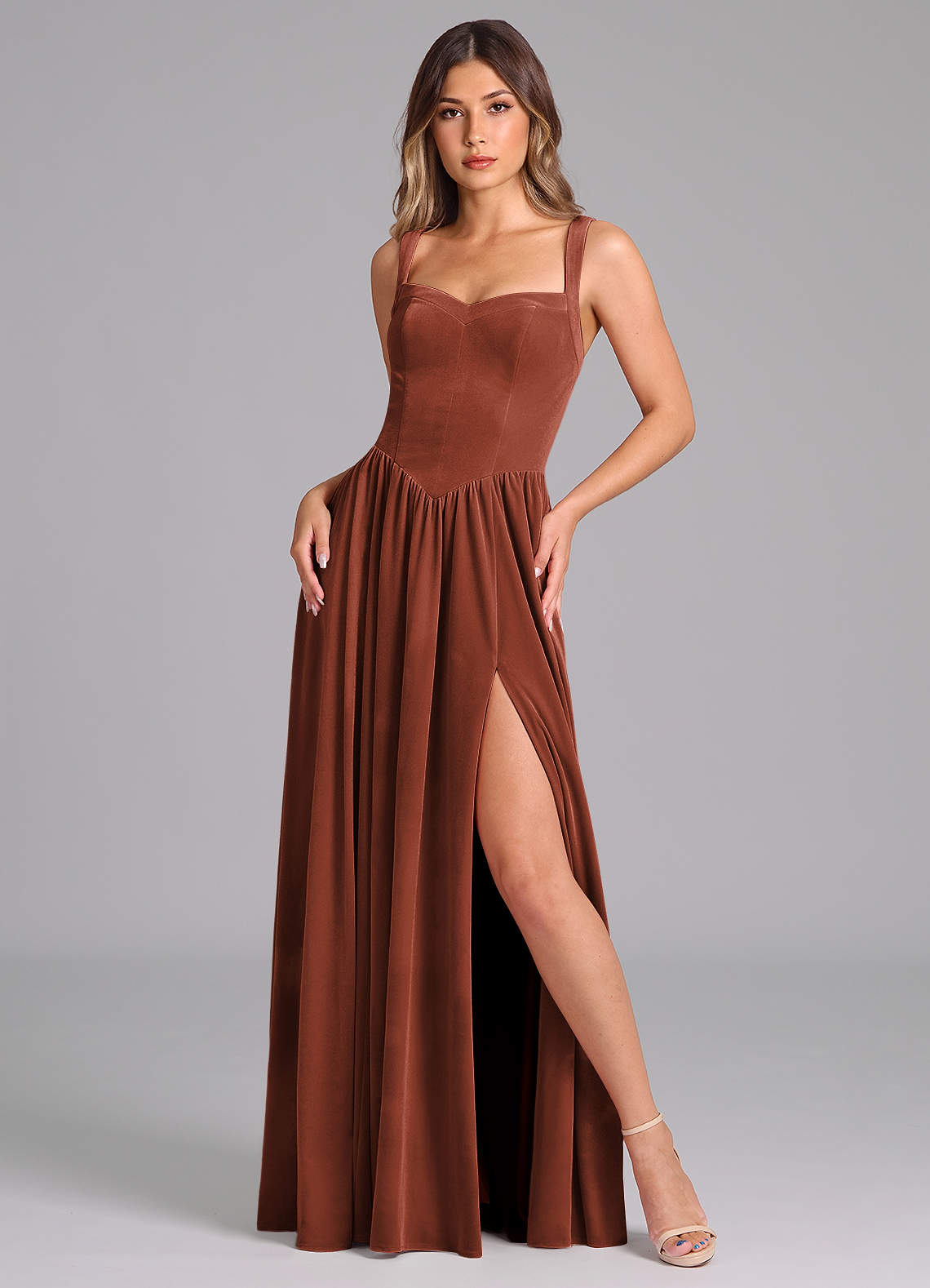 Azazie A-Line Sweetheart Floor-Length Velvet Bridesmaid Dresses - Terracotta
