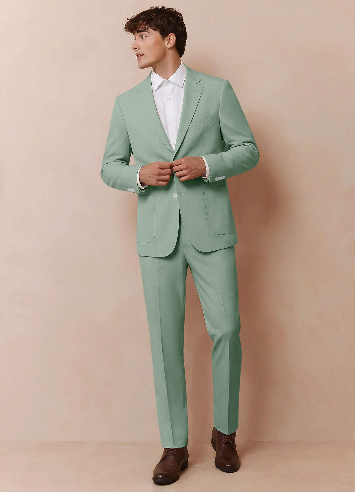 front Owen Dusty Sage Lightweight Tailored Suit Jacket