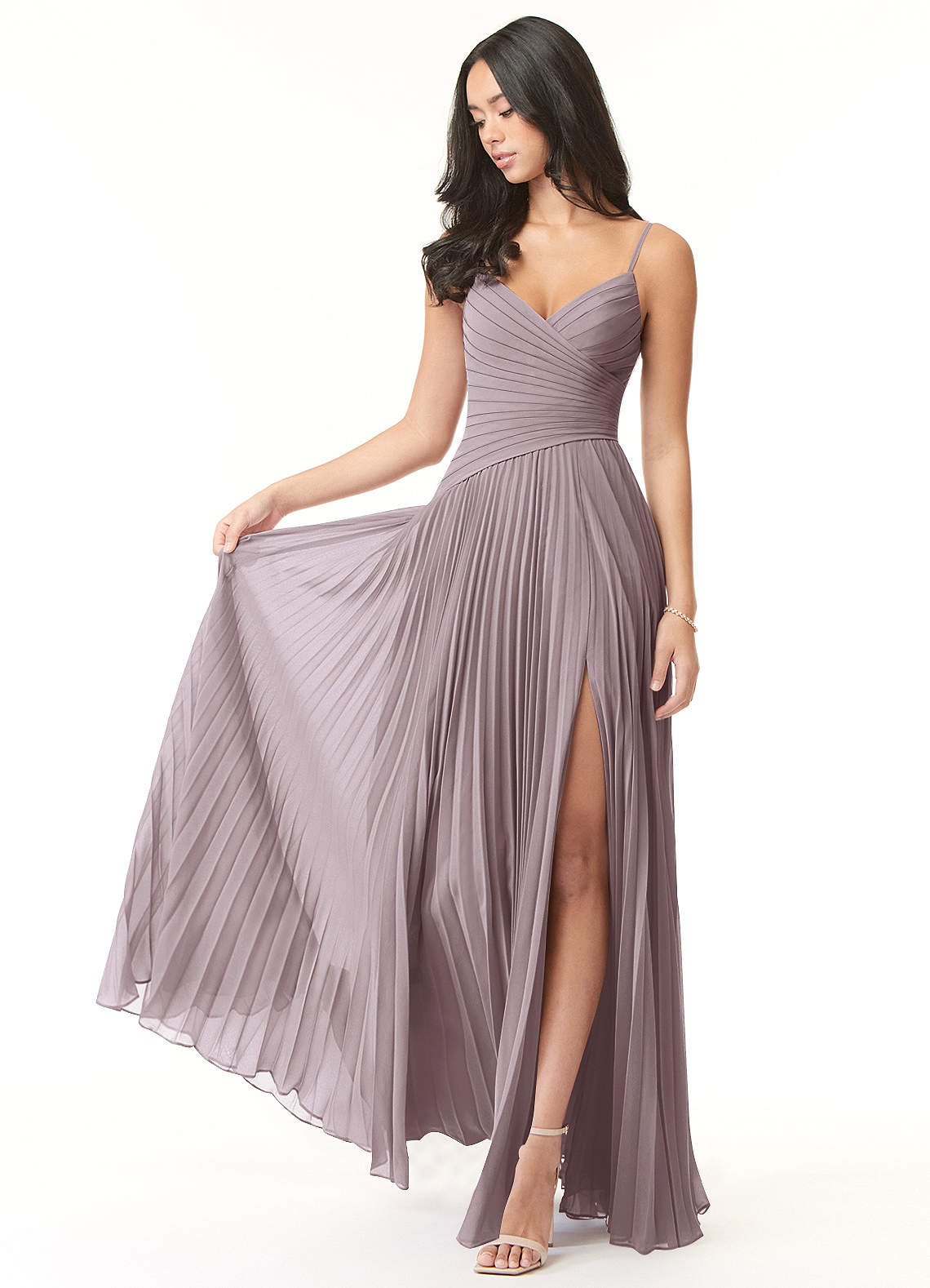 Azazie Vini Bridesmaid Dresses Dusk A-Line V-Neck Pleated Chiffon Dress image1