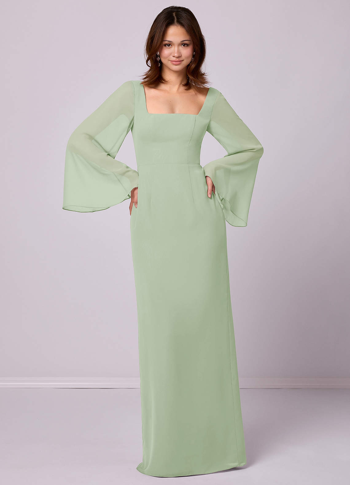 Barbie ♥ Azazie Bridesmaid Dresses Sheath Bow Chiffon Floor-Length Dress image3