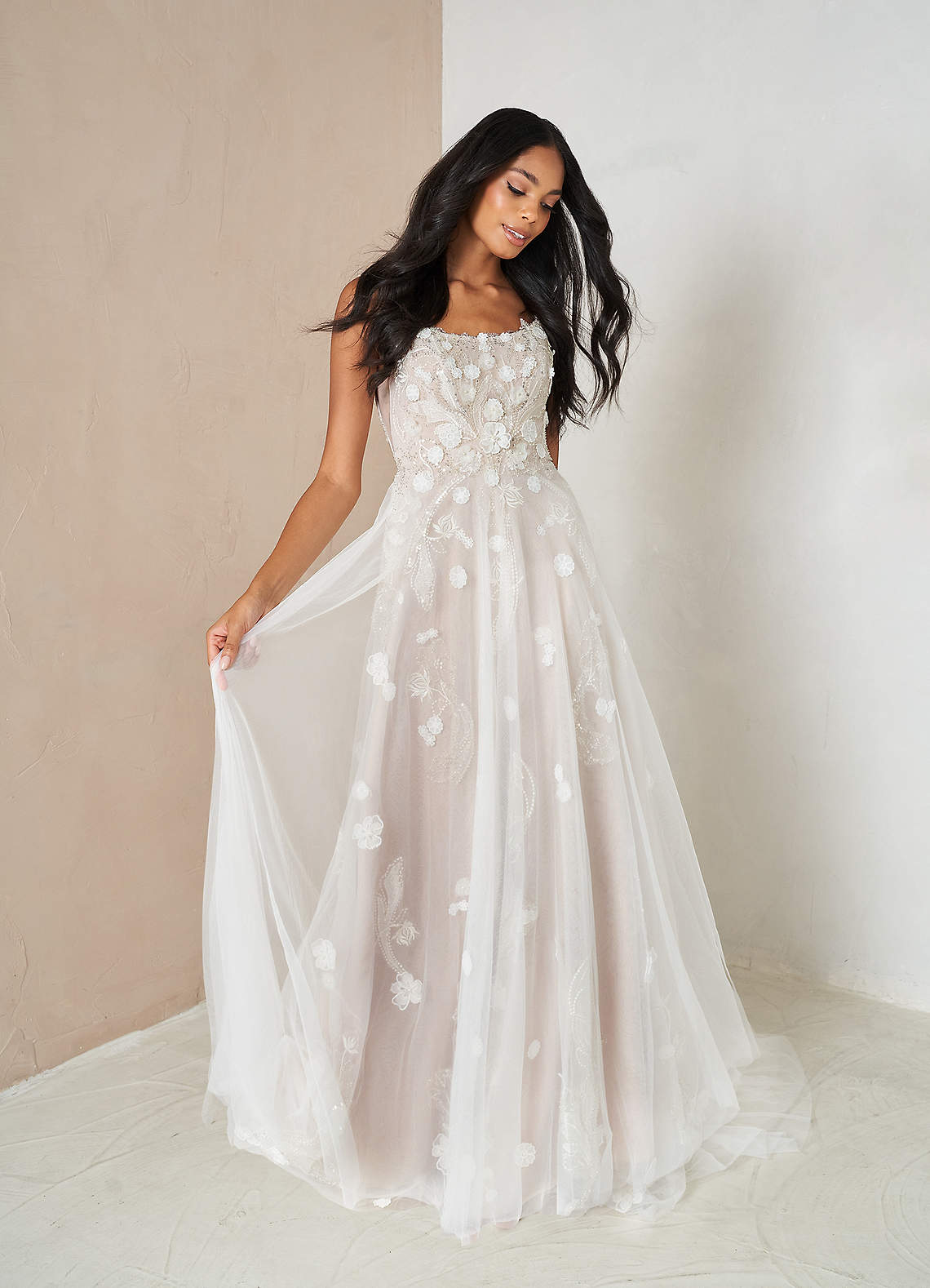Azazie Armadan Wedding Dresses Diamond White Sand A-Line Sequins Tulle Dress image1