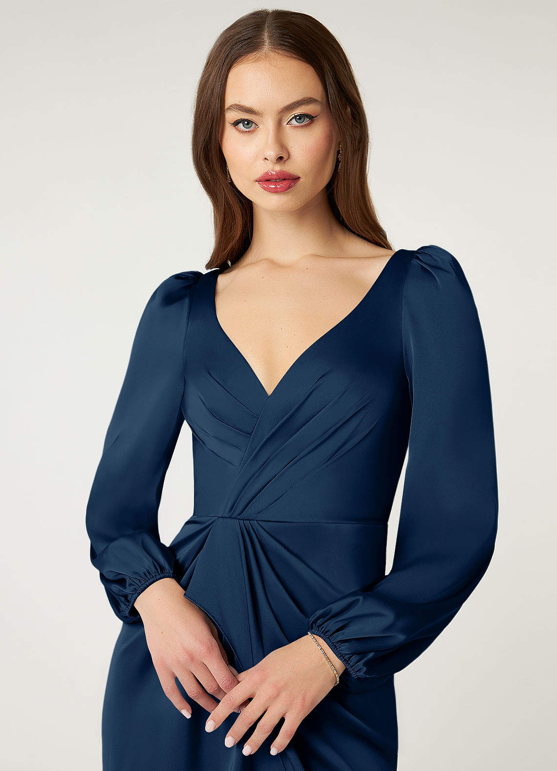 Azazie Mel Ready to Ship Dark Navy Stretch Satin Bridesmaid Dresses |  Azazie UK