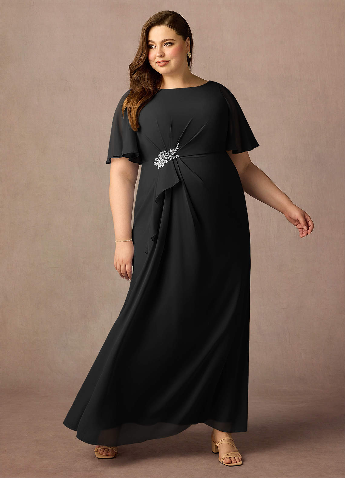 Azazie Rain Black Sheath Beaded Chiffon Dress | Azazie