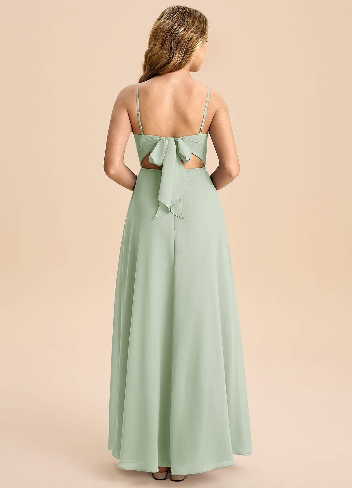 dusty shale bridesmaid dress Azazie A-Line/Princess Cowl Neck Floor-Length Chiffon Junior Dresses YGroup_126937 With Slit Material:Dupioni Silk Calvin Klein Plus Bell