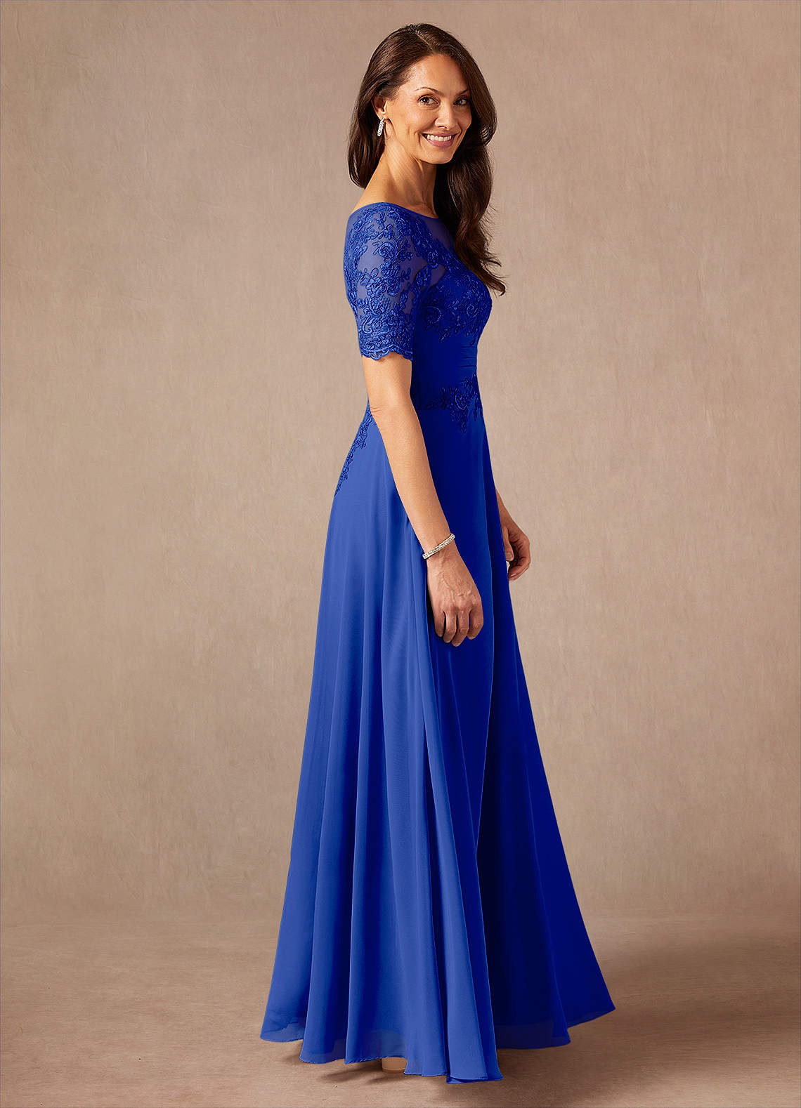 Azazie Raissa Royal Blue A-Line Lace Chiffon Dress Ready to Ship