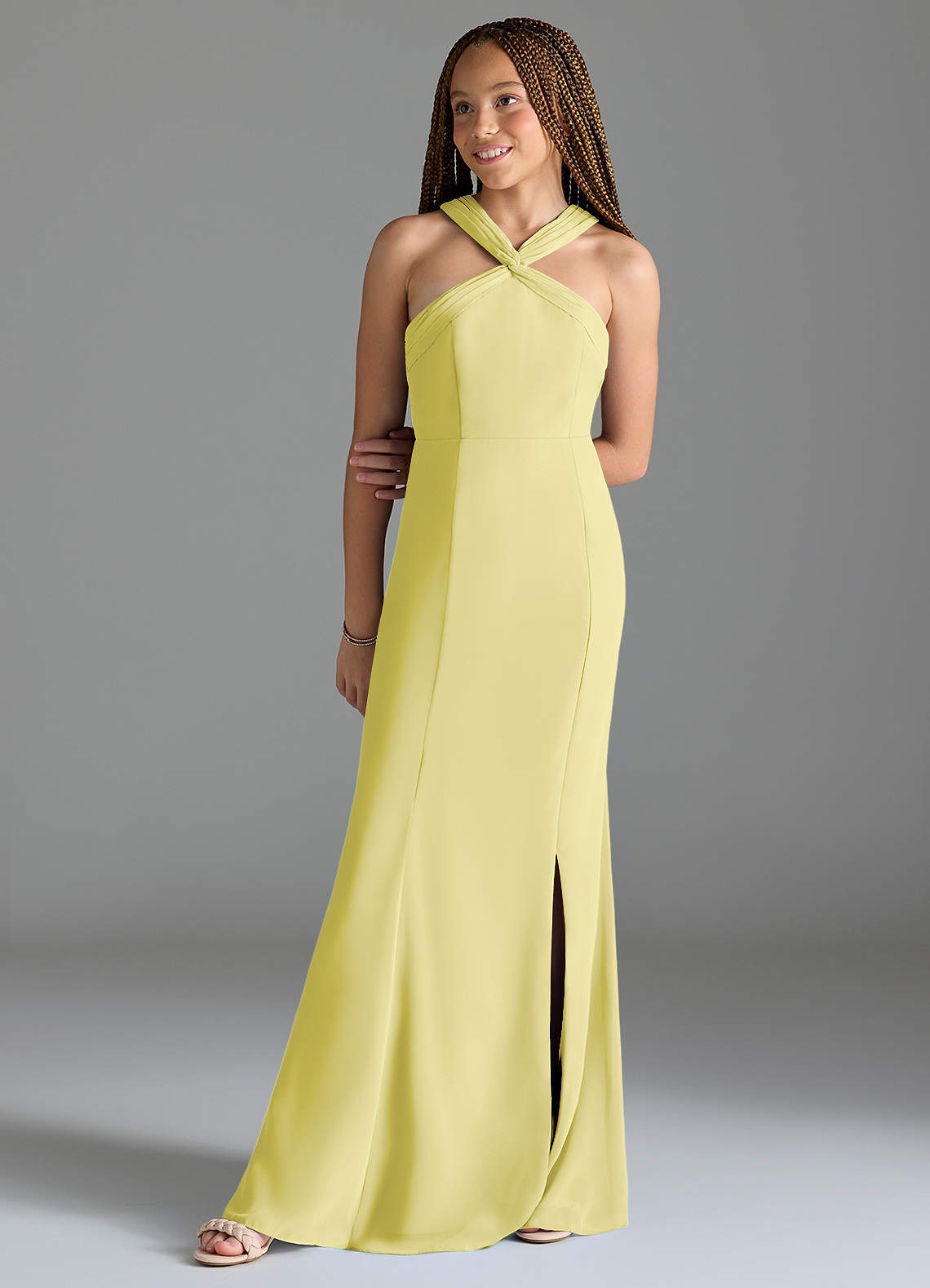 Azazie Rue Junior Abito Sirena in Chiffon Spacco Laterale Sorbetto Al Limone image1