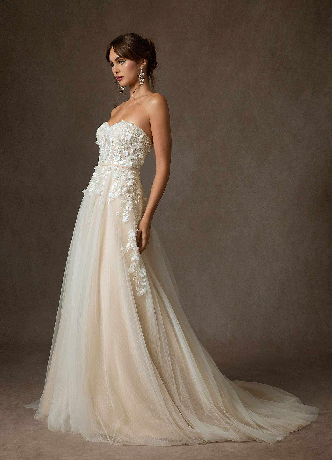 Azazie Wynery Wedding Dresses Diamond White Champagne Ball-Gown Off the Shoulder Lace Dress image8