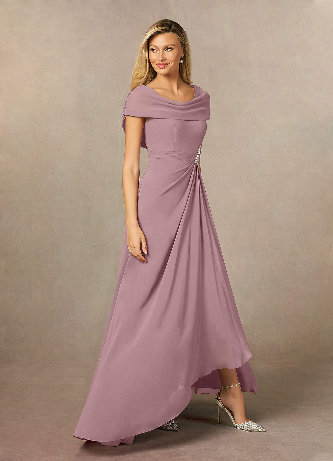 Azazie Mary Mother of the Bride Dresses Dusty Rose A-Line Side Slit Chiffon Dress image3