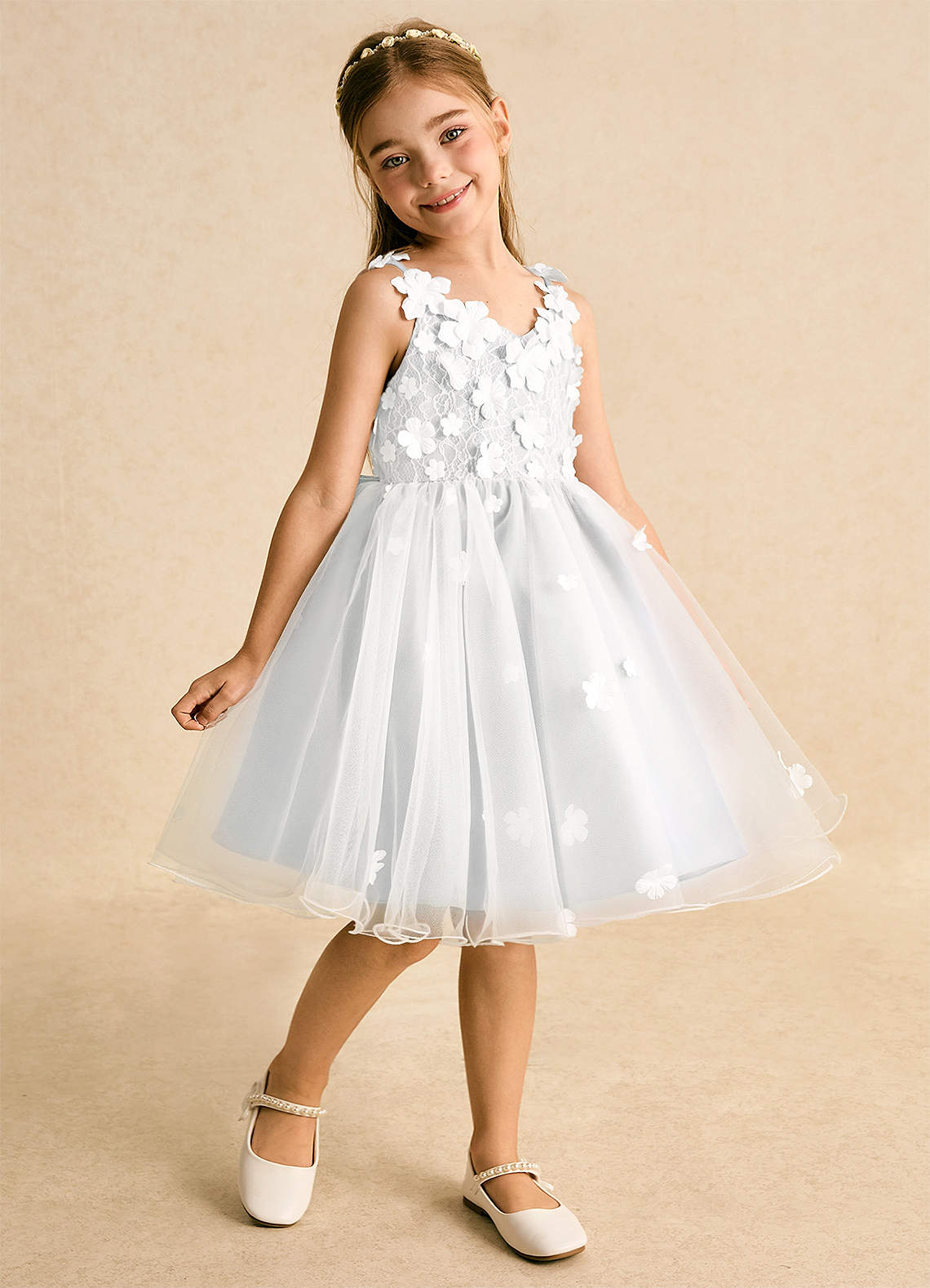Azazie Junebug Flower Girl Dresses Ivory White Ball-Gown Lace Tulle Dress image1