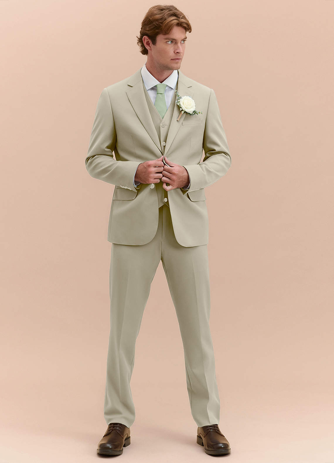 front James Tan Structured Stretch 3-piece suit