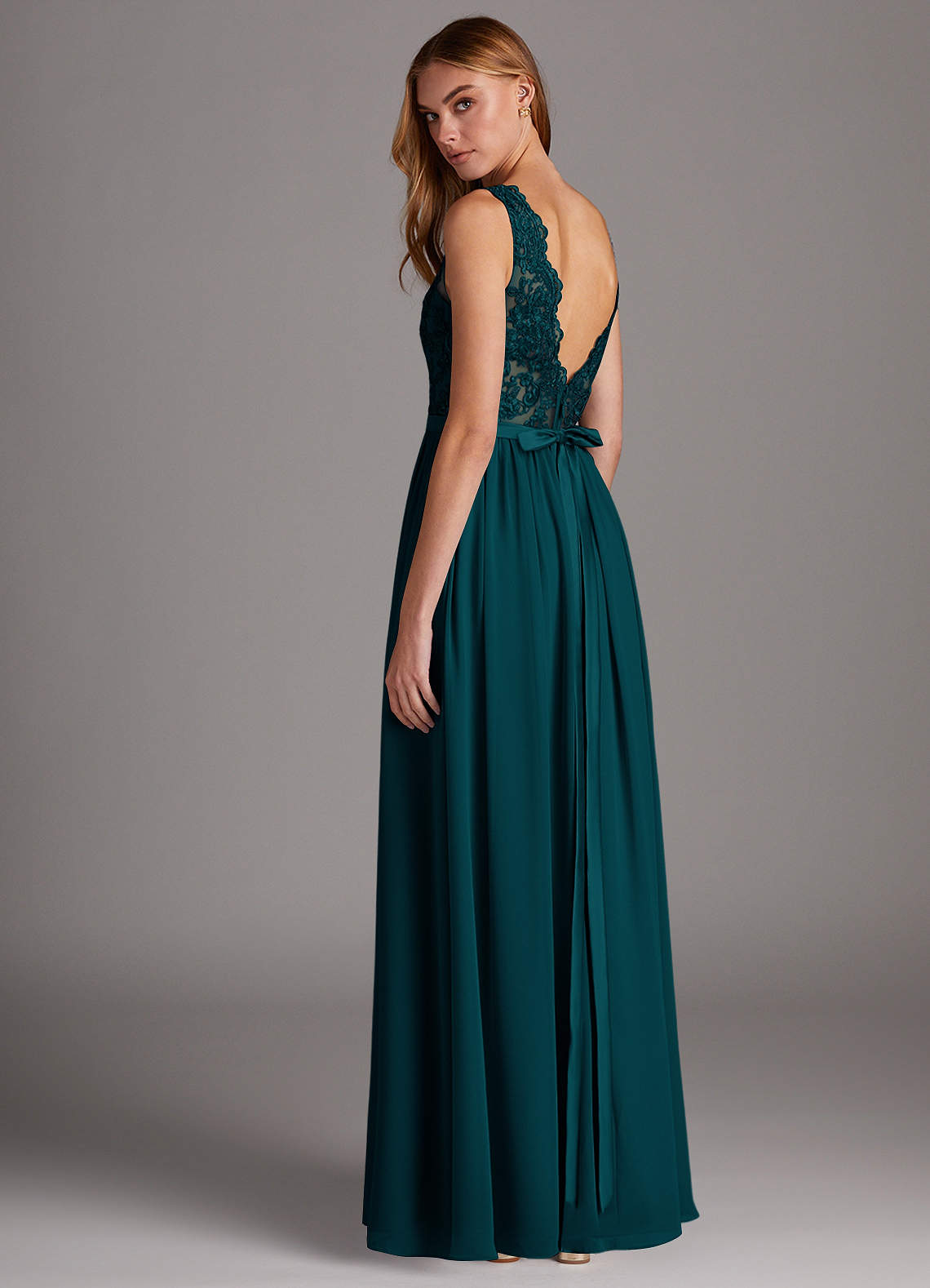 a-line scoop neck floor-length chiffon lace bridesmaid dress A-Line Scoop Neck Floor-Length Chiffon Lace Bridesmaid Dress With Pockets