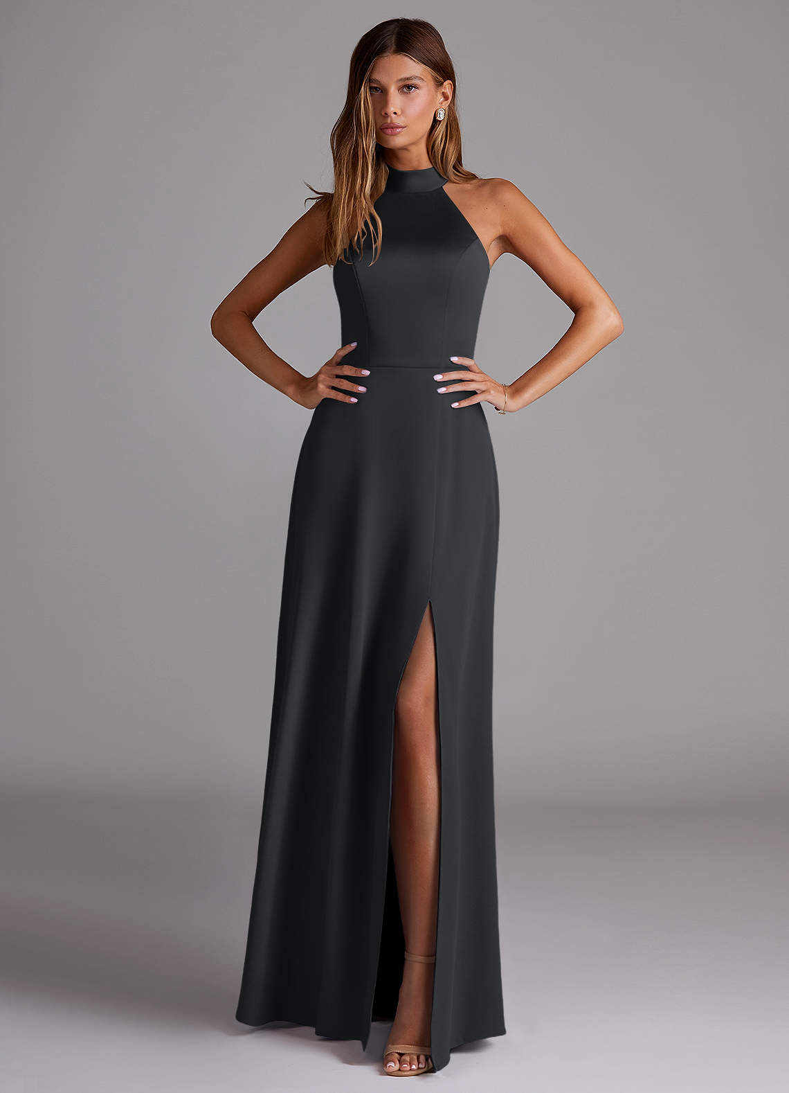 Azazie Myra Black Stretch Satin Bridesmaid Dresses | Azazie UK