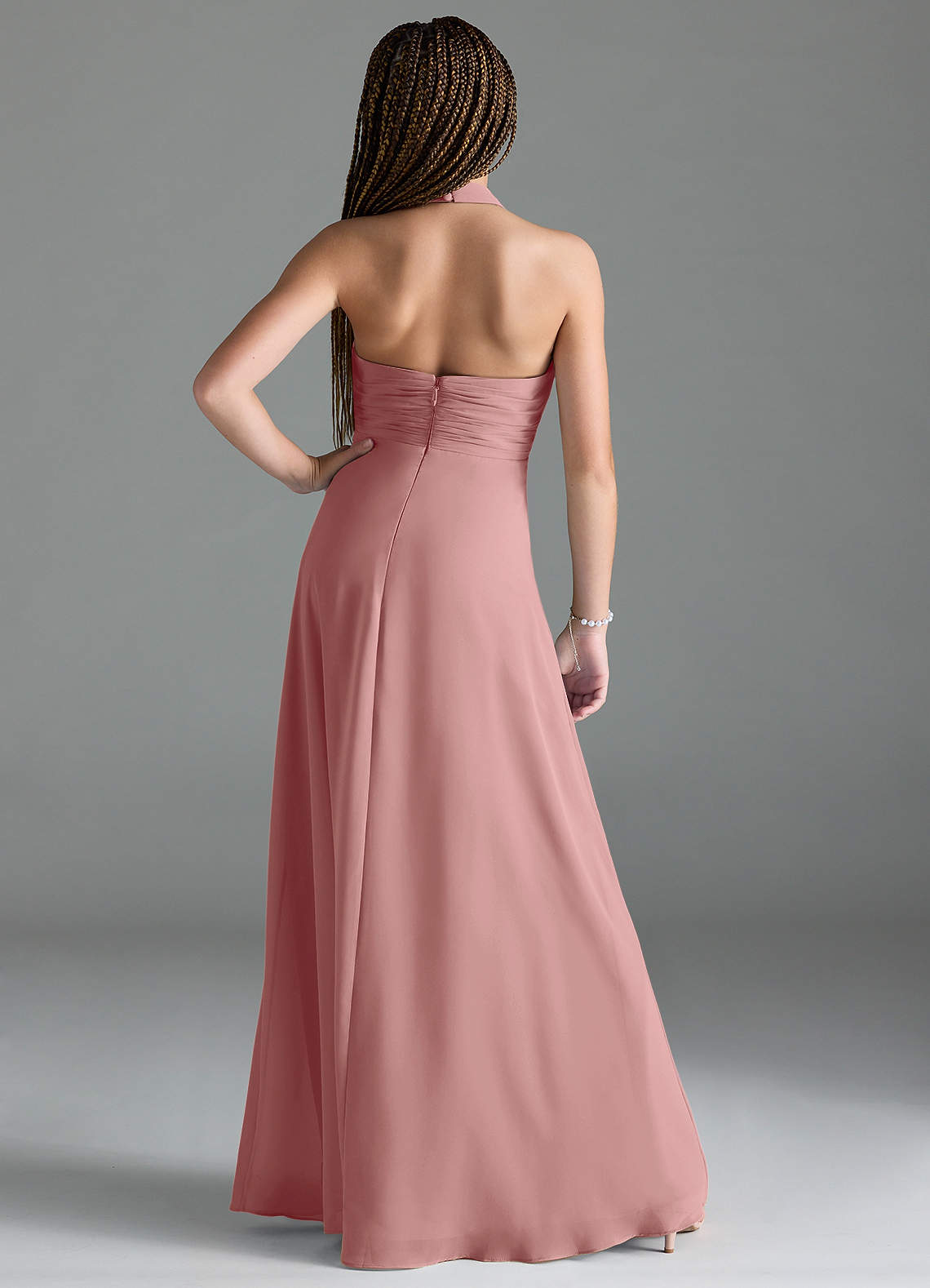 Azazie Tessie Junior A-Linie Plissee Chiffon Kleid Altrosa image1