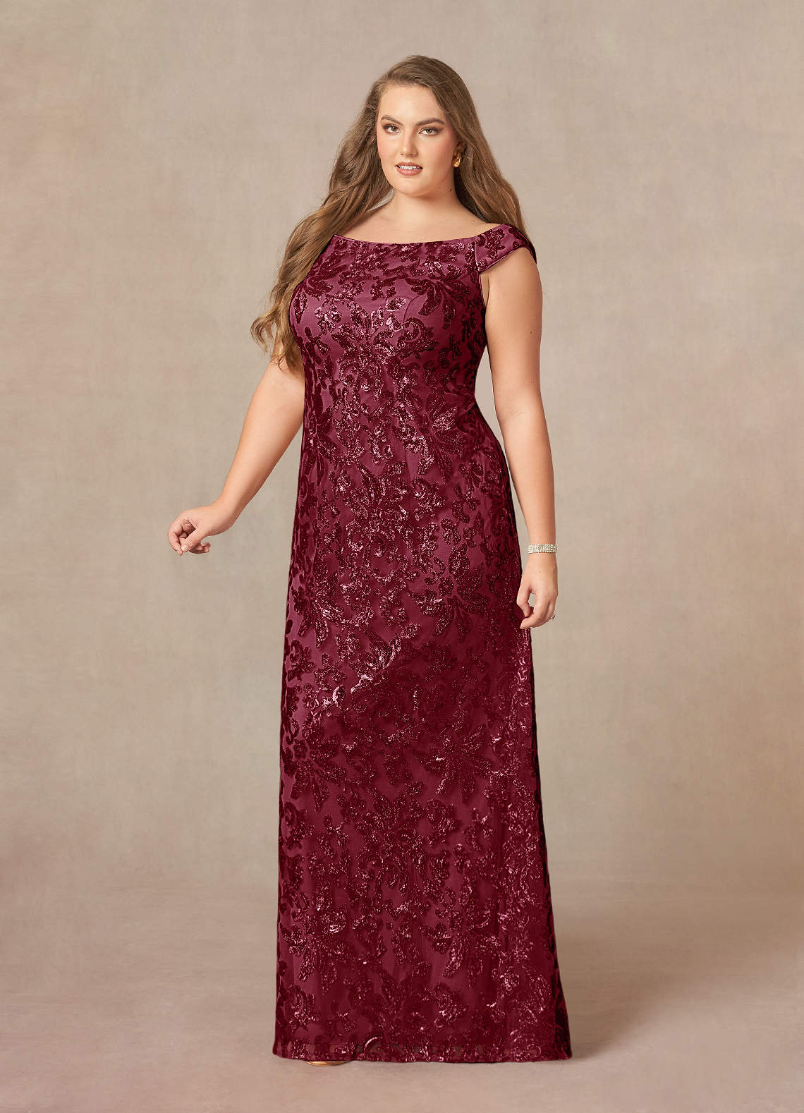 Azazie Porcelain Mother of the Bride Dresses Burgundy A-Line Off the Shoulder Lace Dress image7