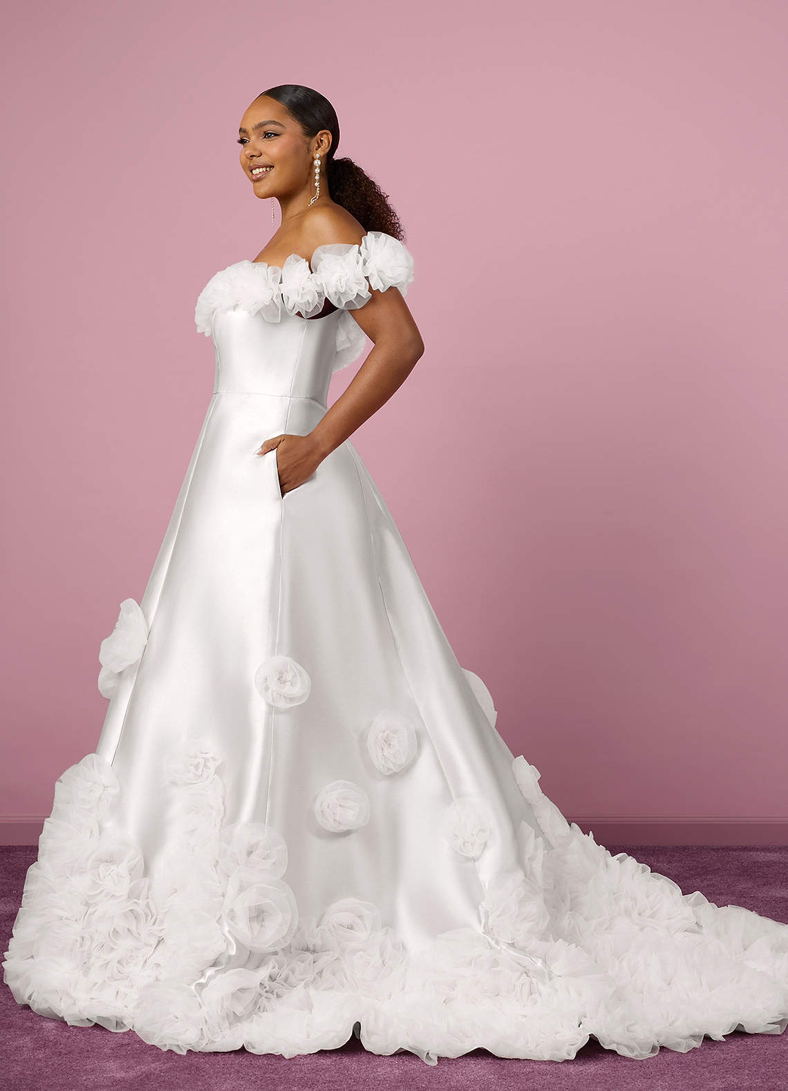 Barbie ♥ Azazie Wedding Dresses Ball-Gown Off the Shoulder Mikado Chapel Train Dress image3