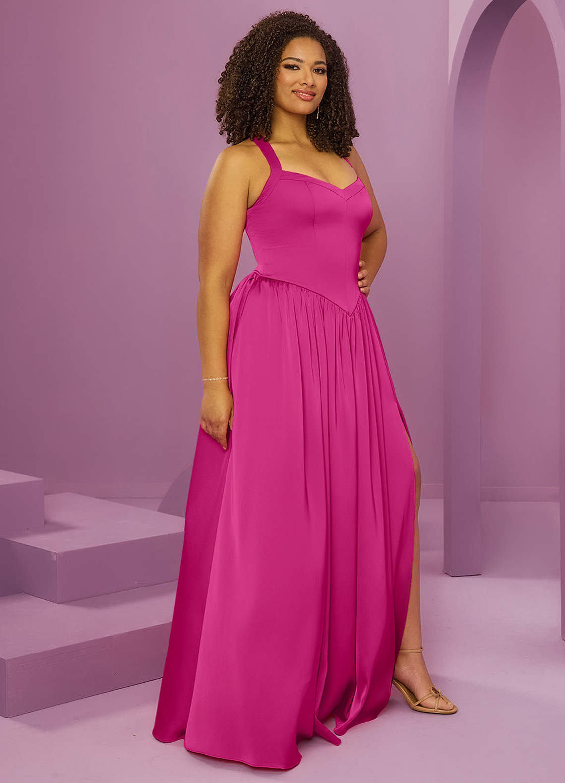 Barbie ♥ Azazie Bridesmaid Dresses Lace Up V-Neck Stretch Satin A-Line Dress image11