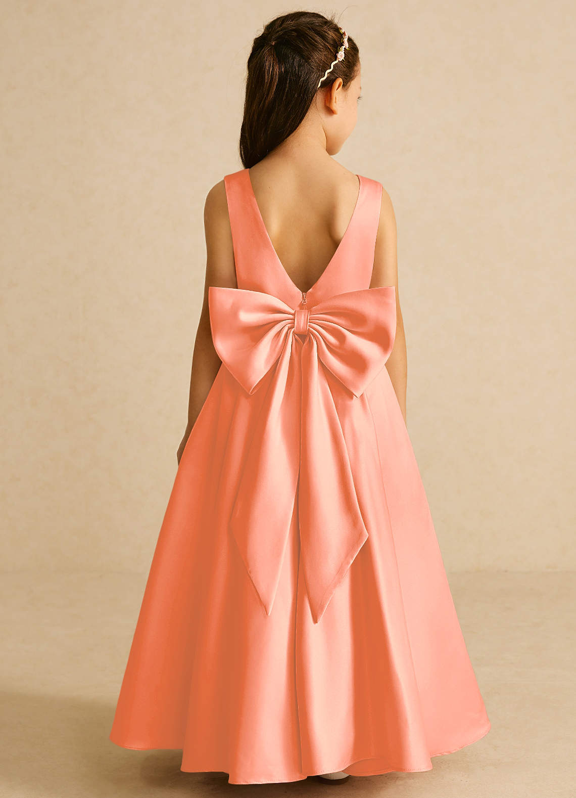 Azazie Pipsy Flower Girl Dresses Sunset A-Line Bow Matte Satin Dress image1
