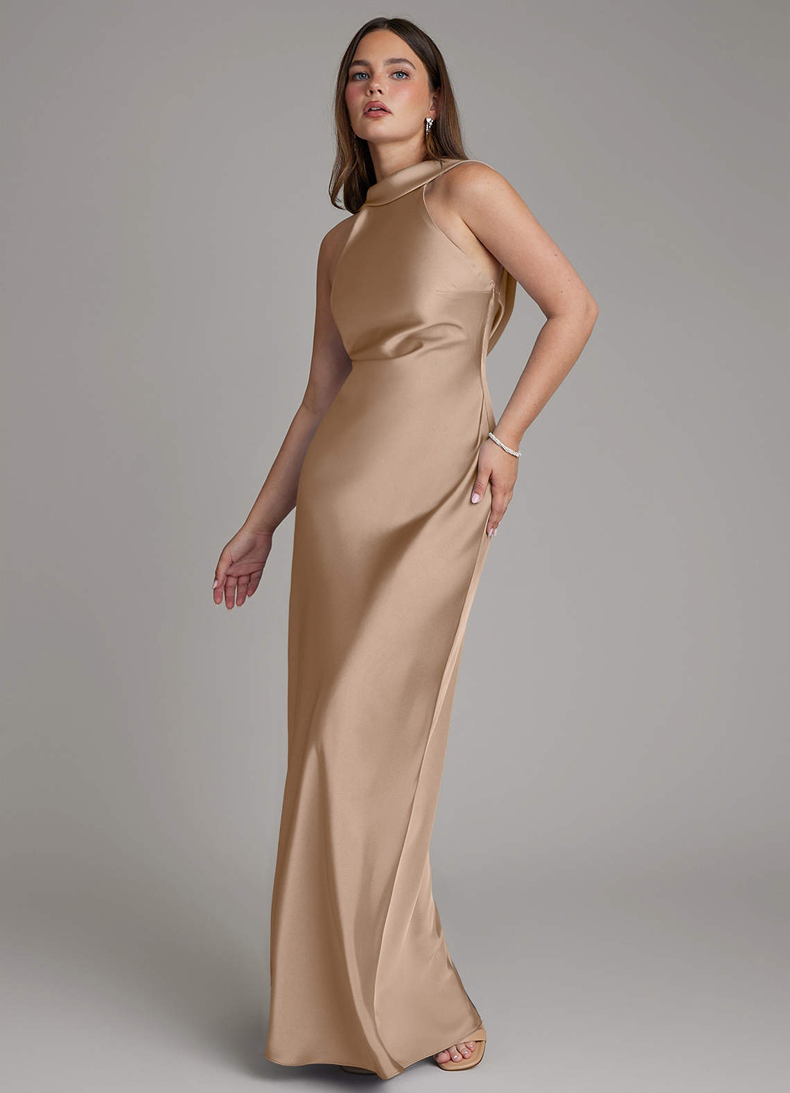 taupe a line dress Azazie Dimitra 33.0 CARE Hand Wash birthday_party_dress Boho Wedding Dress Polyester Color:Baby Pink