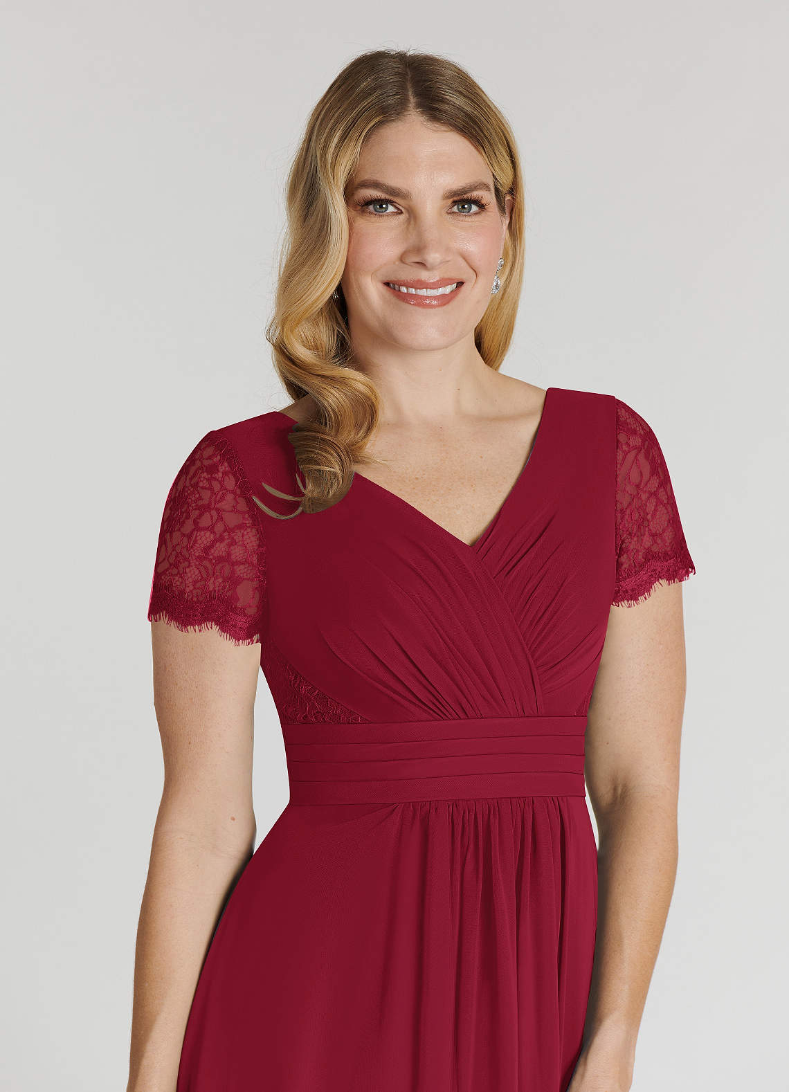 Burgundy Azazie Polly A Line Lace Chiffon Asymmetrical Dress Azazie