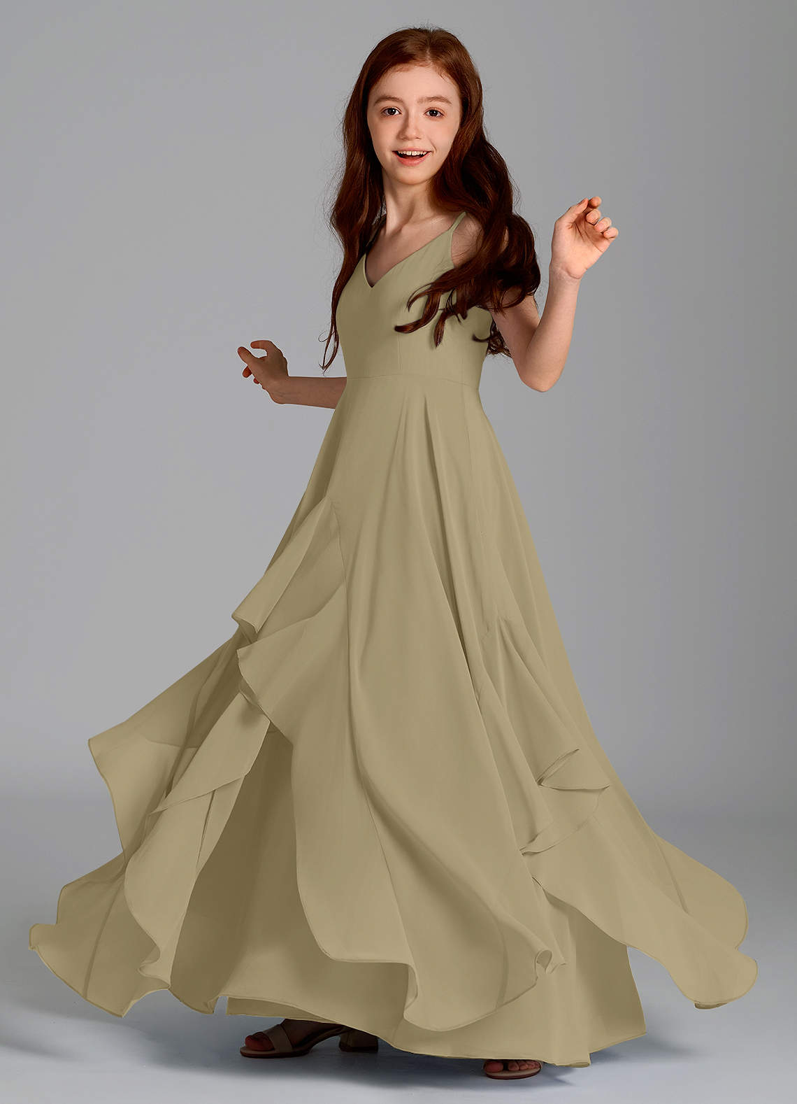 Azazie Karan Junior A-Linie Chiffon Kleid Moosgrün image4