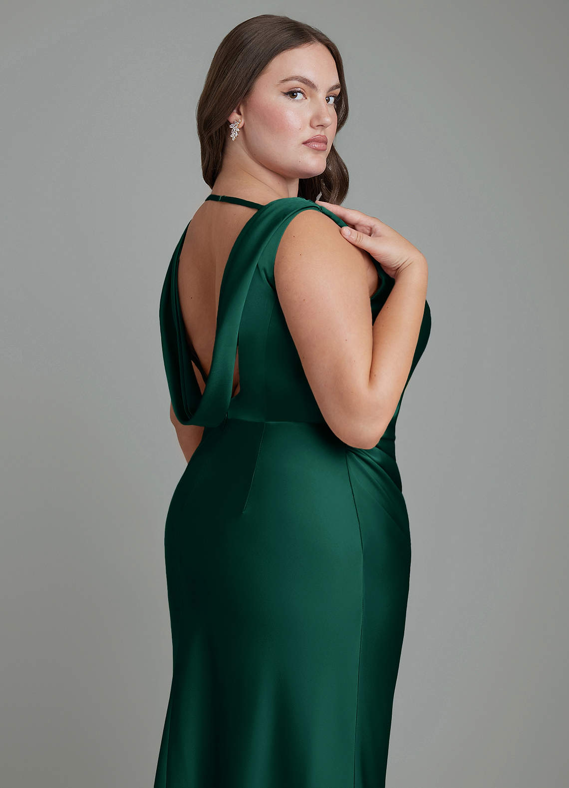 Azazie Kieryn Bridesmaid Dresses Emerald Mermaid Pleated Stretch Satin Dress image12
