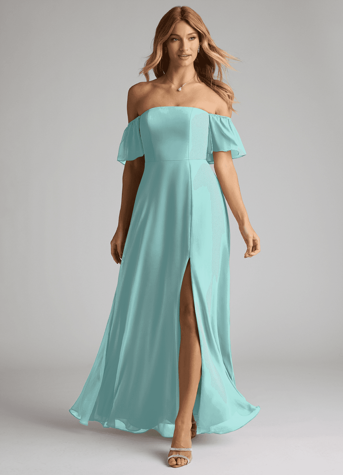 Azazie Sue Bridesmaid Dresses Aqua A-Line Off the Shoulder Chiffon Convertible Dress image1
