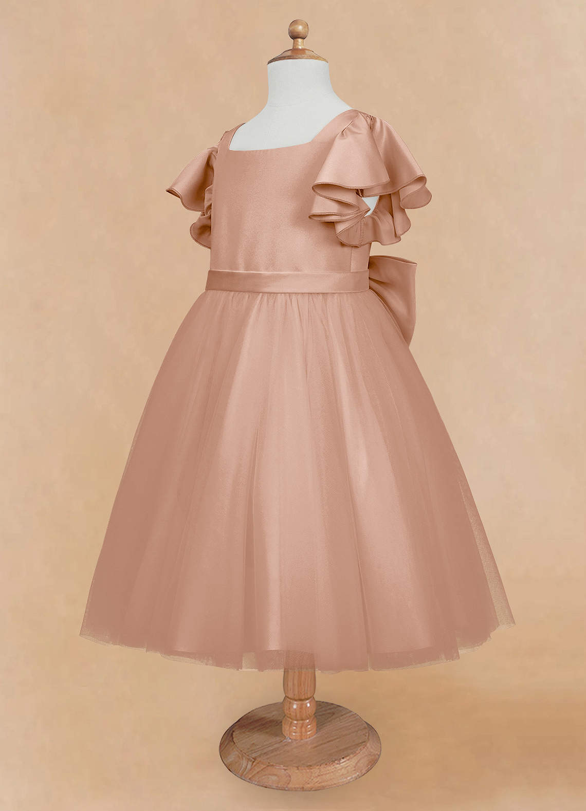 Azazie Kaeya Robe Demoiselle D'honneur Fillette Robe Trapèze en Tulle Arc Champagne Rosé image6