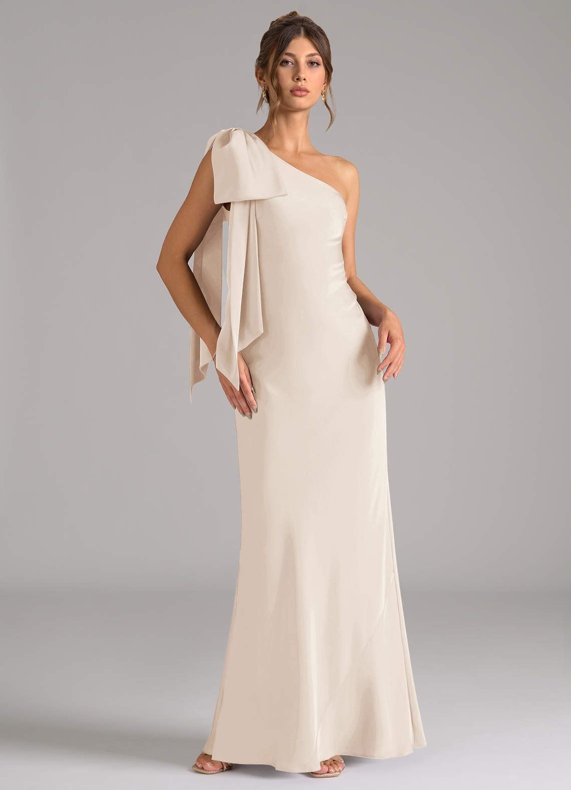 white alabaster bridesmaid dress Tina Holly Couture BA306 Alabaster French Satin Off Shoulder Mermaid Dress Alabaster / 2 AUS