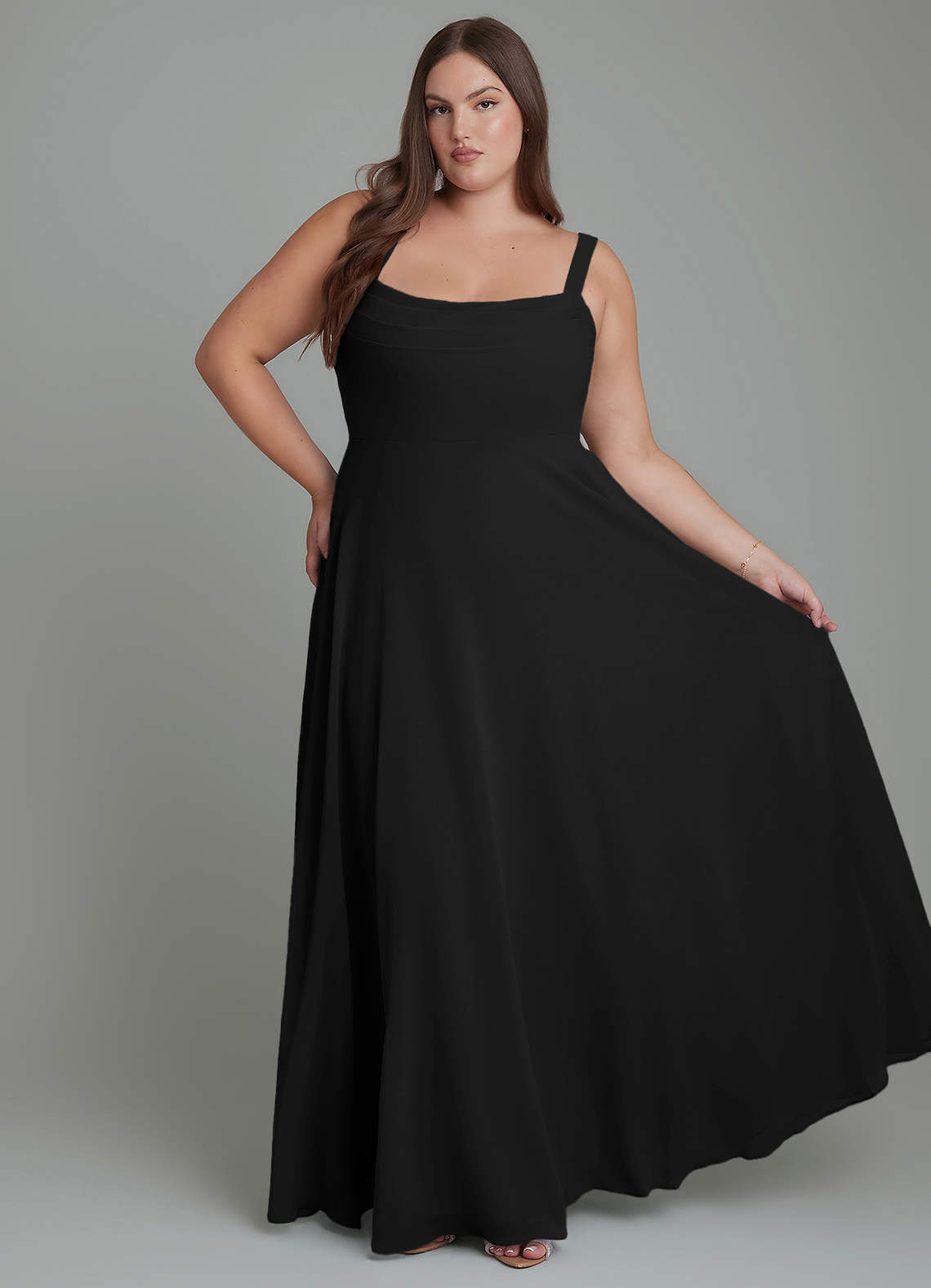 Azazie Shaude Abiti da Damigella Abito A-Line in Chiffon Plissettato Nero image1