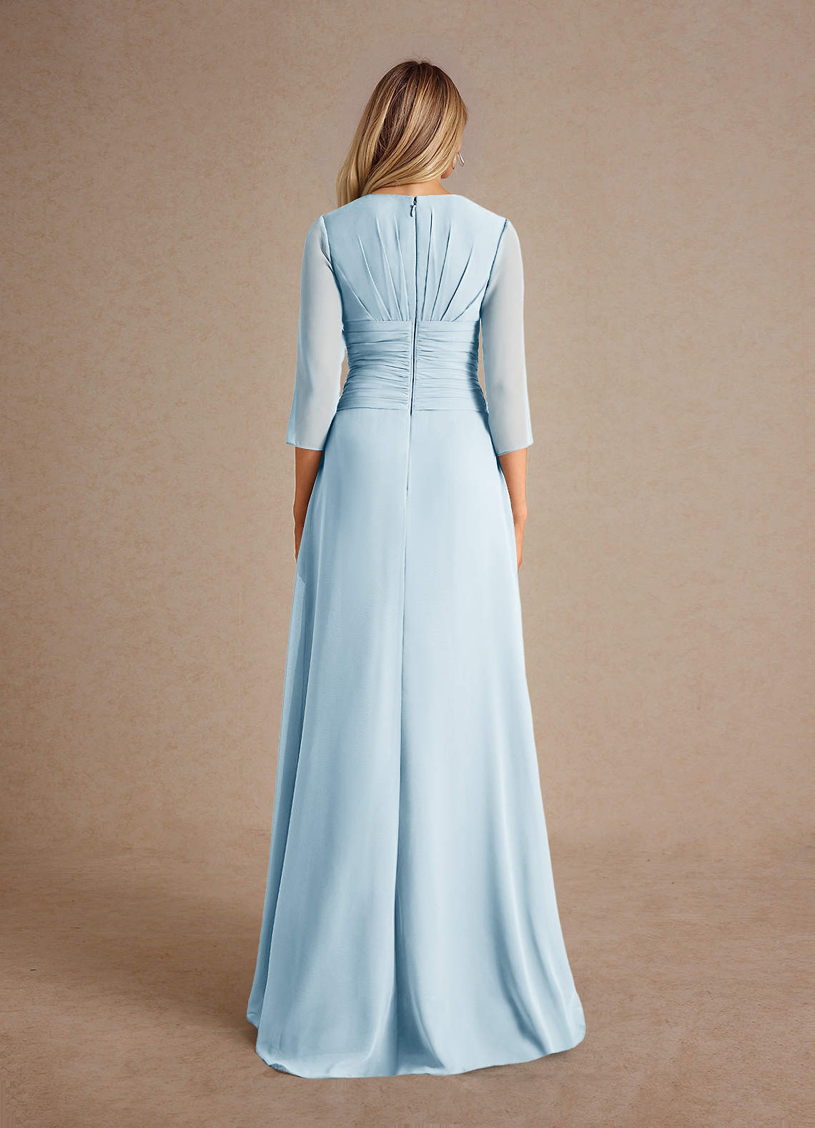 Azazie Mayfield Abiti per la Madre della Sposa Abito A-Line in Chiffon Plissettato Azzurro image2