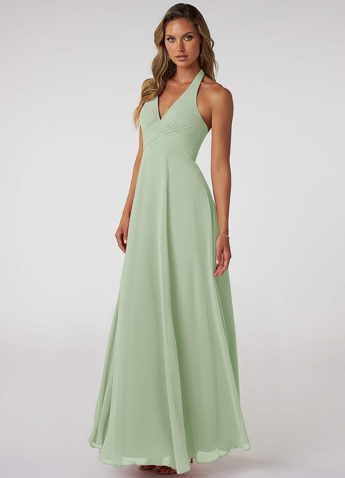 Azazie Tessie Bridesmaid Dresses Dusty Sage A-Line V-Neck Pleated Chiffon Dress image2