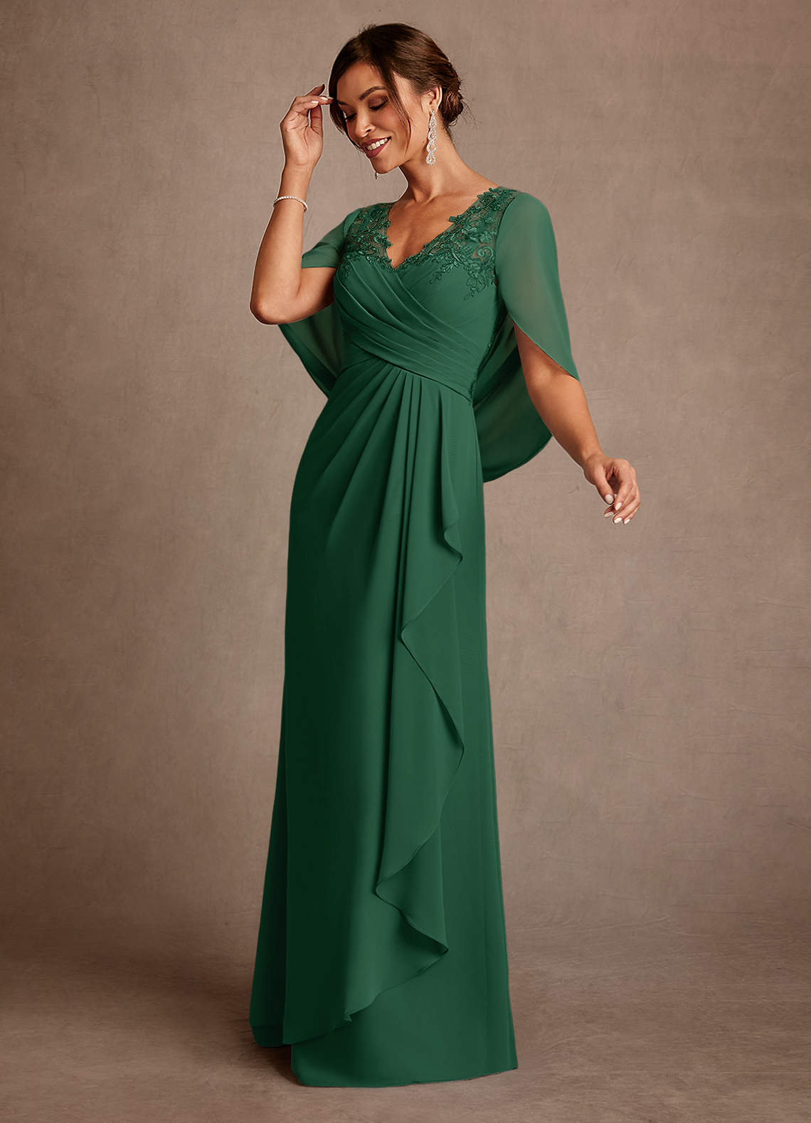 Azazie Santa Clara Mother of the Bride Dresses Dark Green A-Line Lace Dress image3