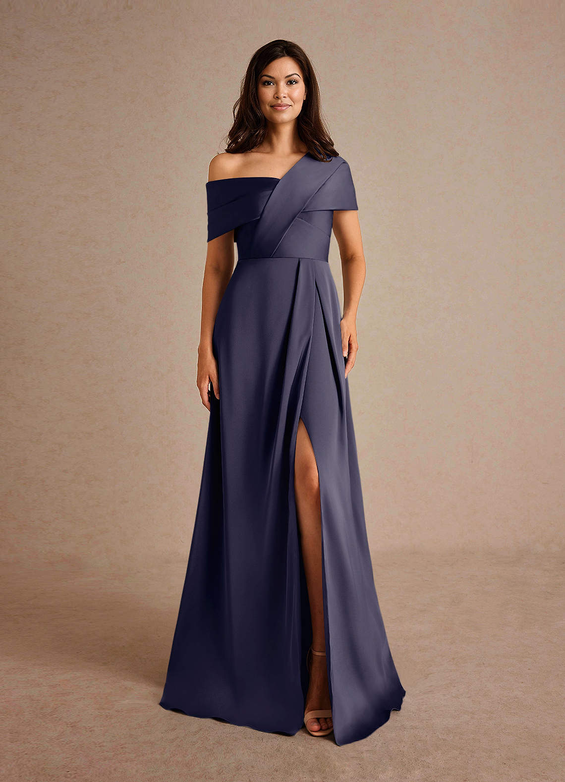 Azazie Milton Mère de la mariée Robes Robe Trapèze en Satin extensible Plissée Bleu Orageux image6