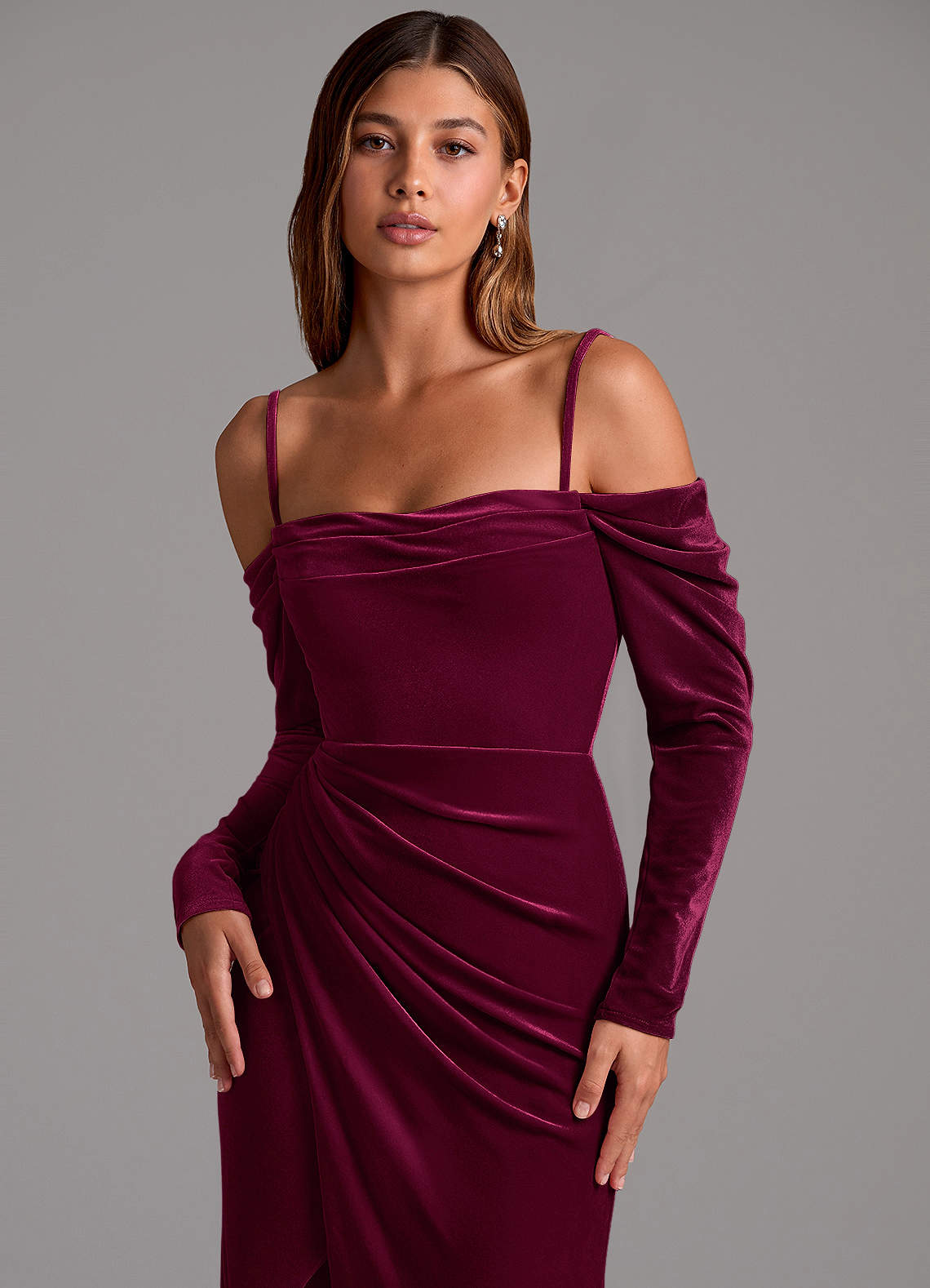 wine velvet bridesmaid dresses Burgundy V Neck Velvet Long Prom Dresses with Cross Back, Wine Red Vel –  jbydress main image 0