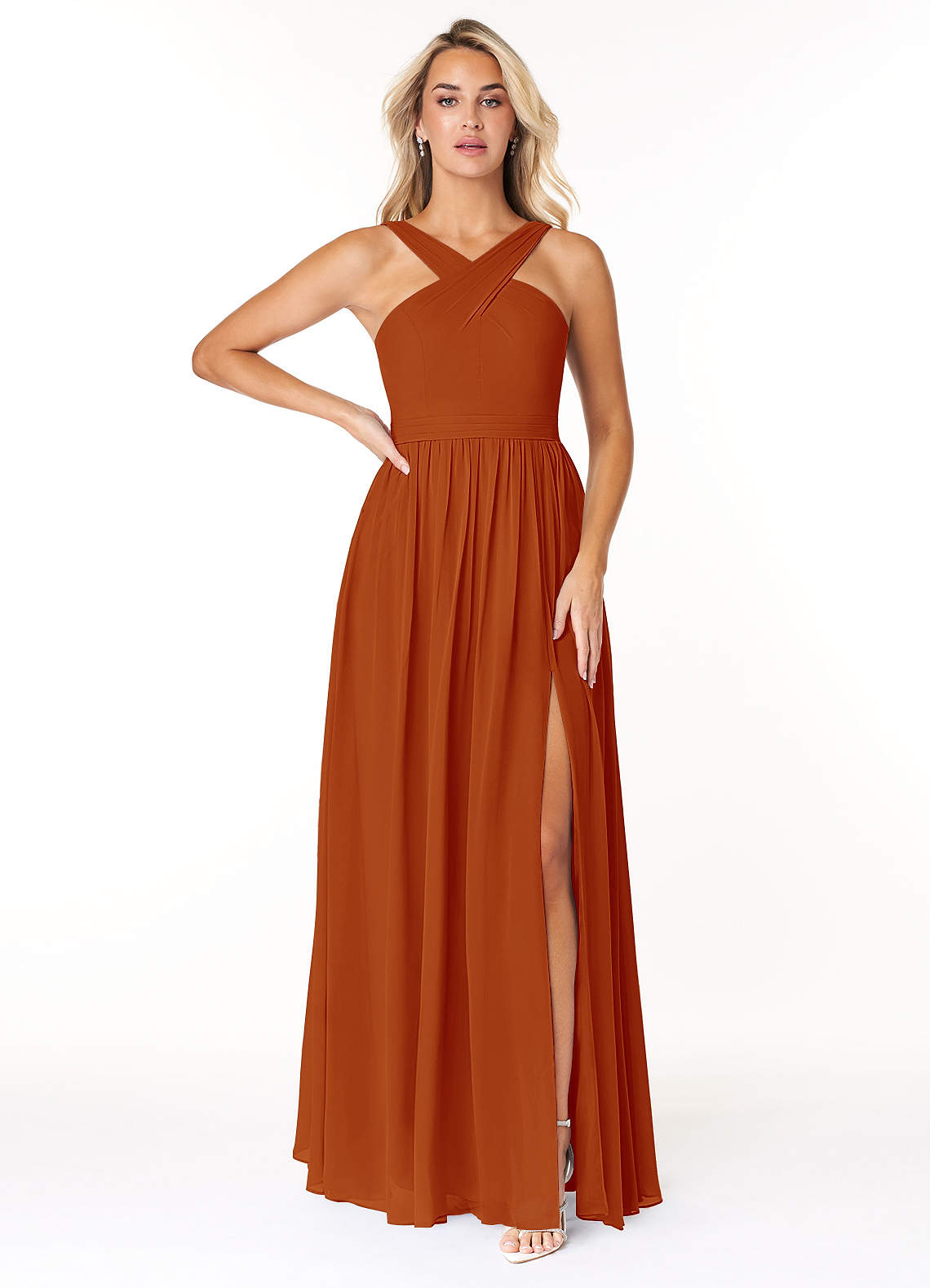 Azazie Elvira Bridesmaid Dresses Paprika A-Line Pleated Chiffon Dress image1