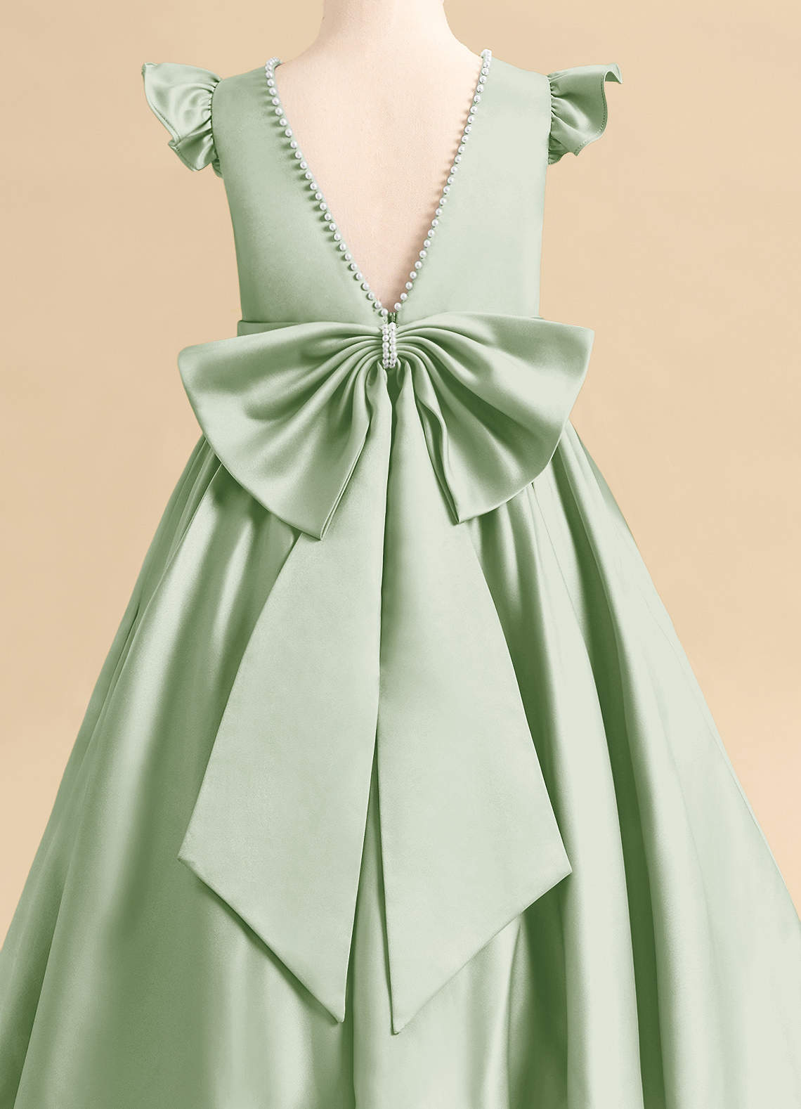 Azazie Dumpling Flower Girl Dresses Dusty Sage A-Line Bow Matte Satin Dress image4