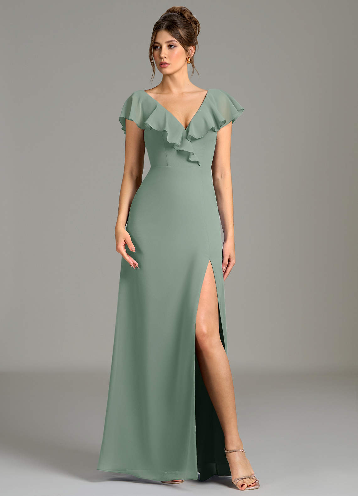 Azazie Kimmy Silver Sage Chiffon Bridesmaid Dresses
