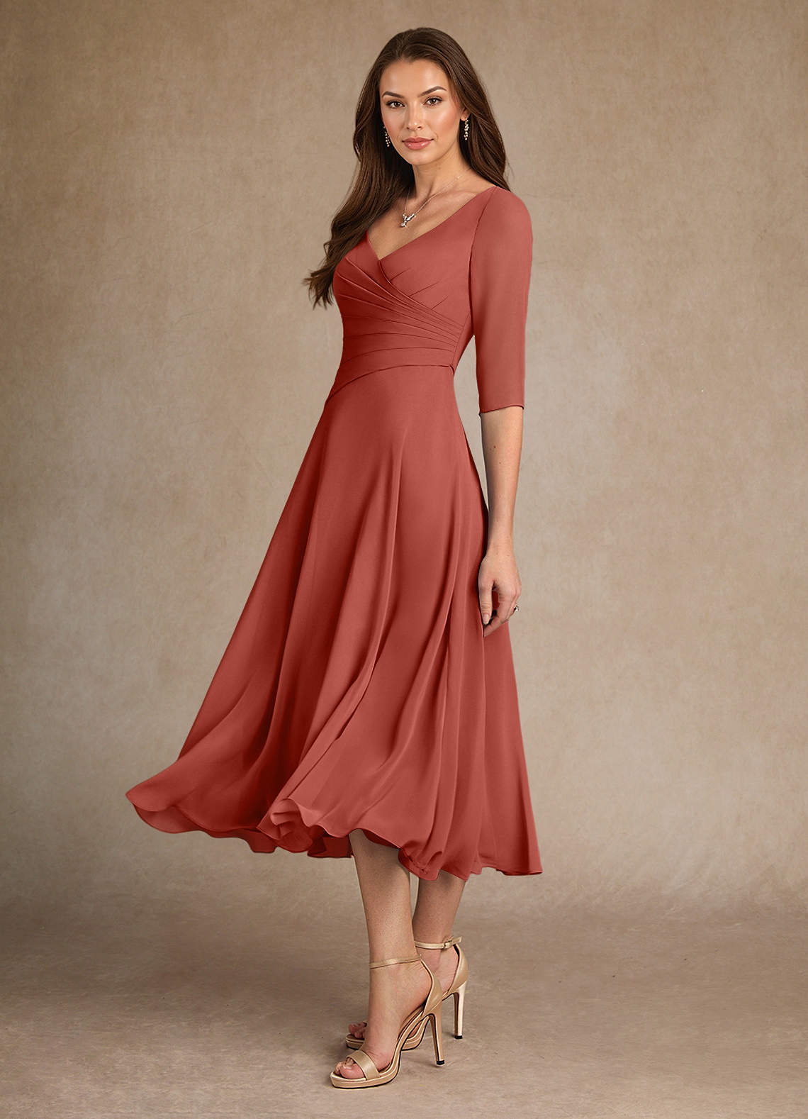 Azazie Durant Mother of the Bride Dresses Terracotta A-Line Pleated Chiffon Dress image1