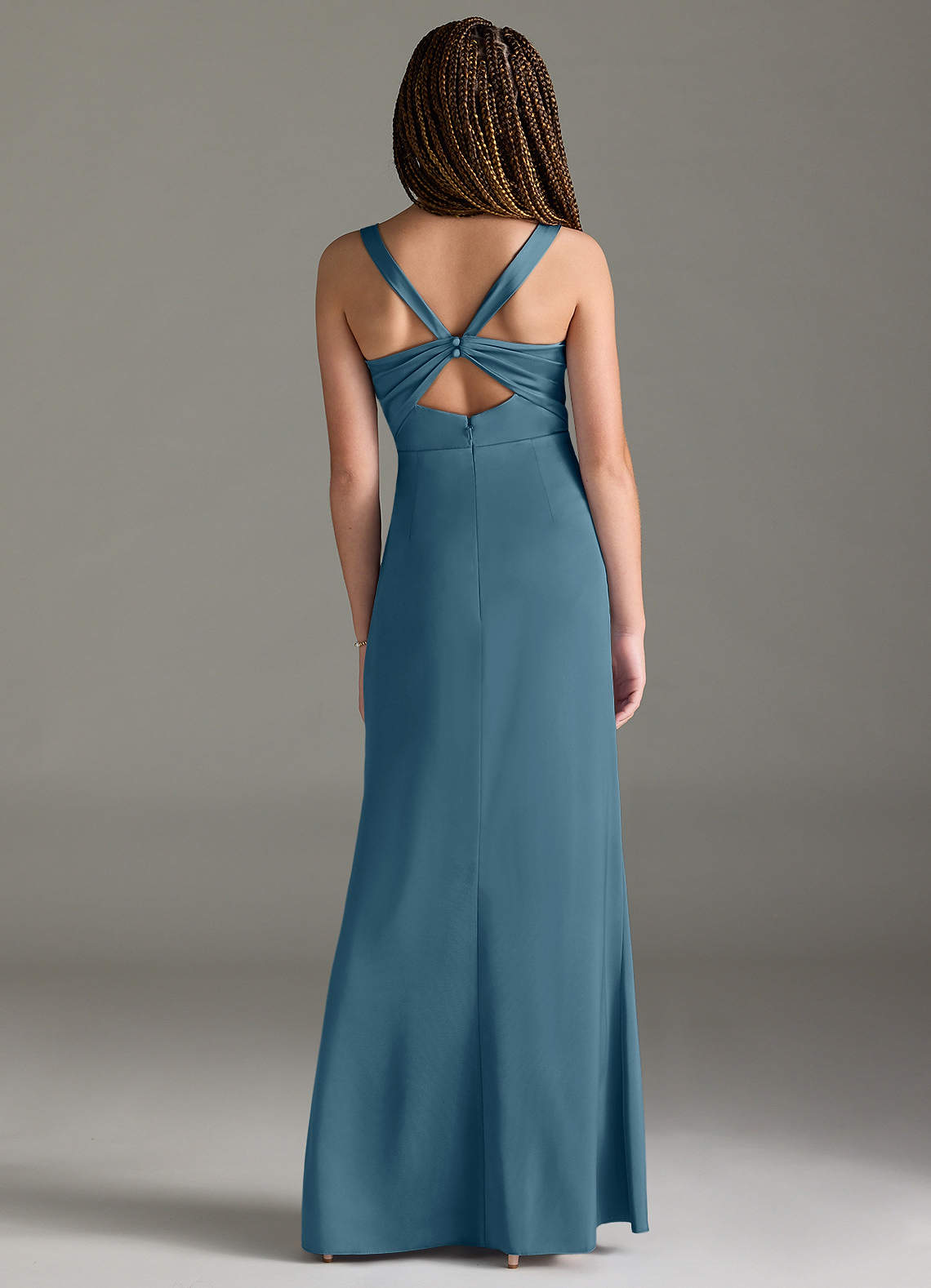 Azazie Mero Junior Bermuda Mermaid Pleated Stretch Satin Dress image4