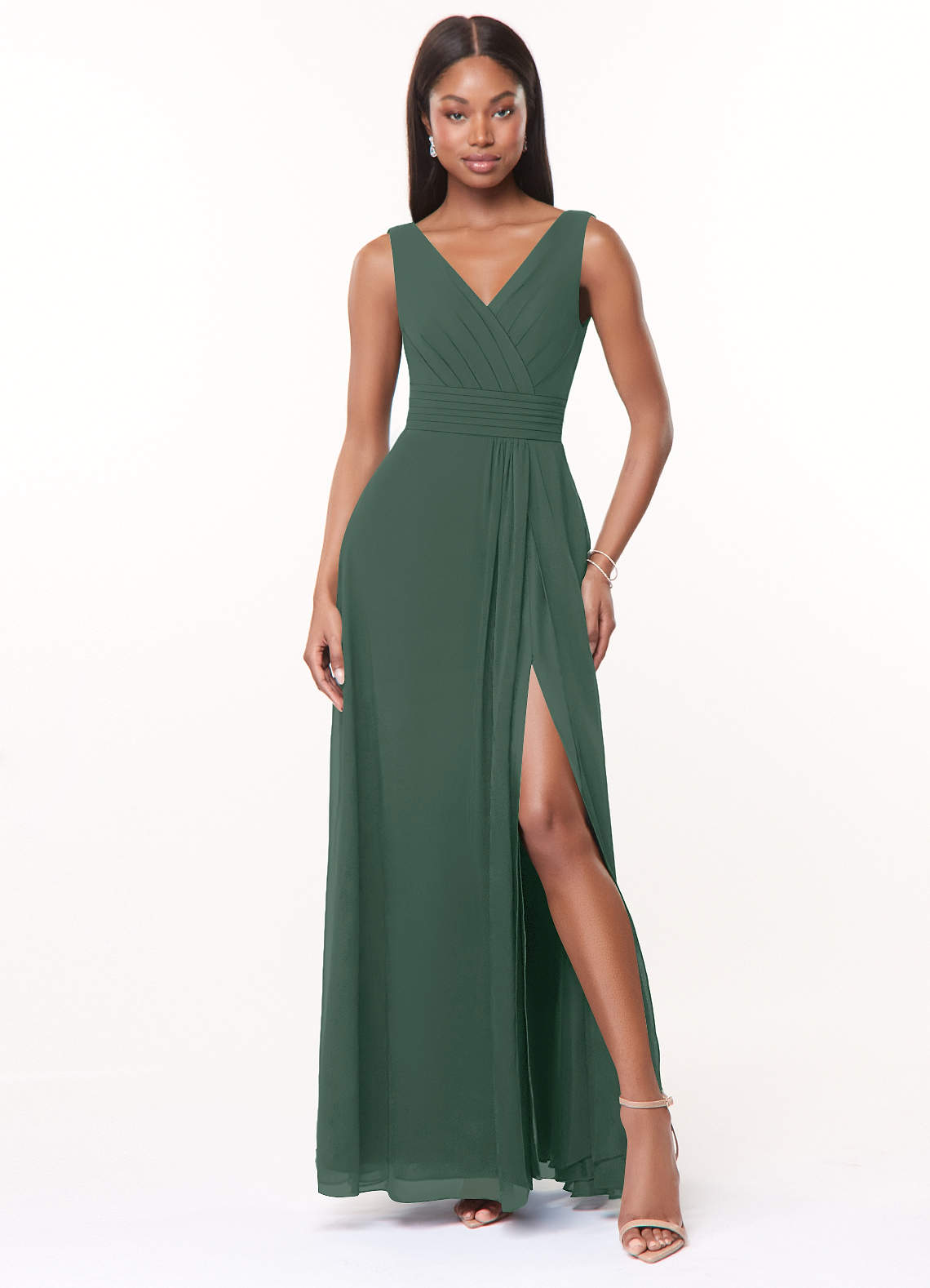 Azazie Karina Bridesmaid Dresses Sea Moss A-Line Pleated Chiffon Dress image1