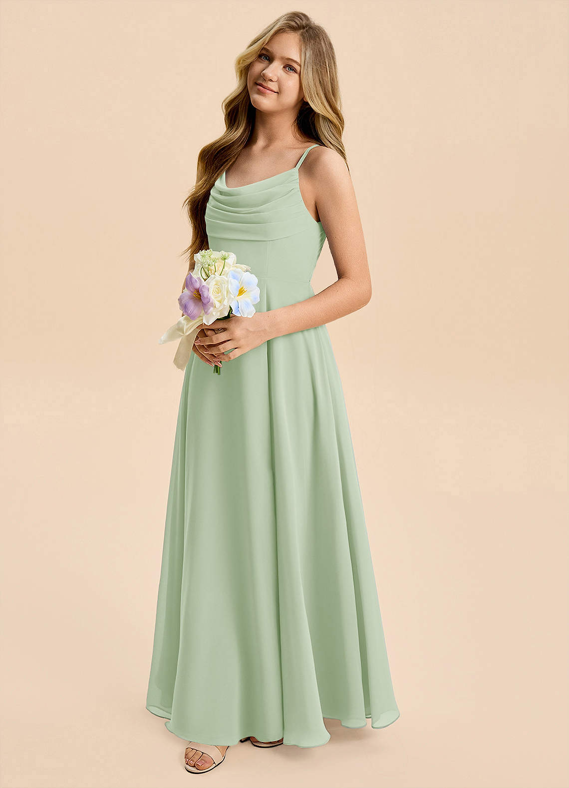 Azazie Gia Junior Dusty Sage A-Line Pleated Chiffon Dress image6