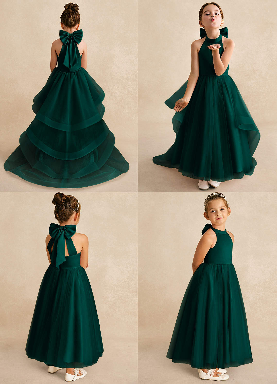 Azazie Bev Flower Girl Dresses Pine A-Line Convertible Tulle Dress image1