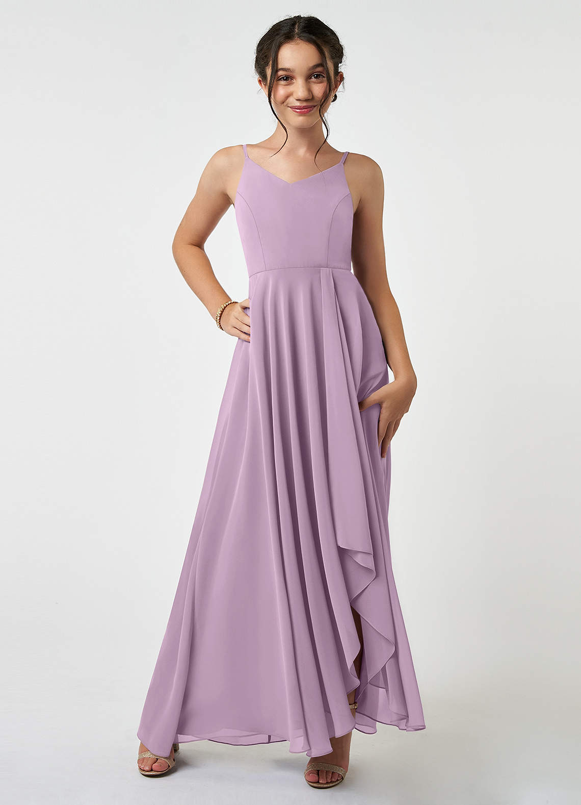 Azazie Collette Junior A-Linie Gestreift Chiffon Kleid Blauregen image1