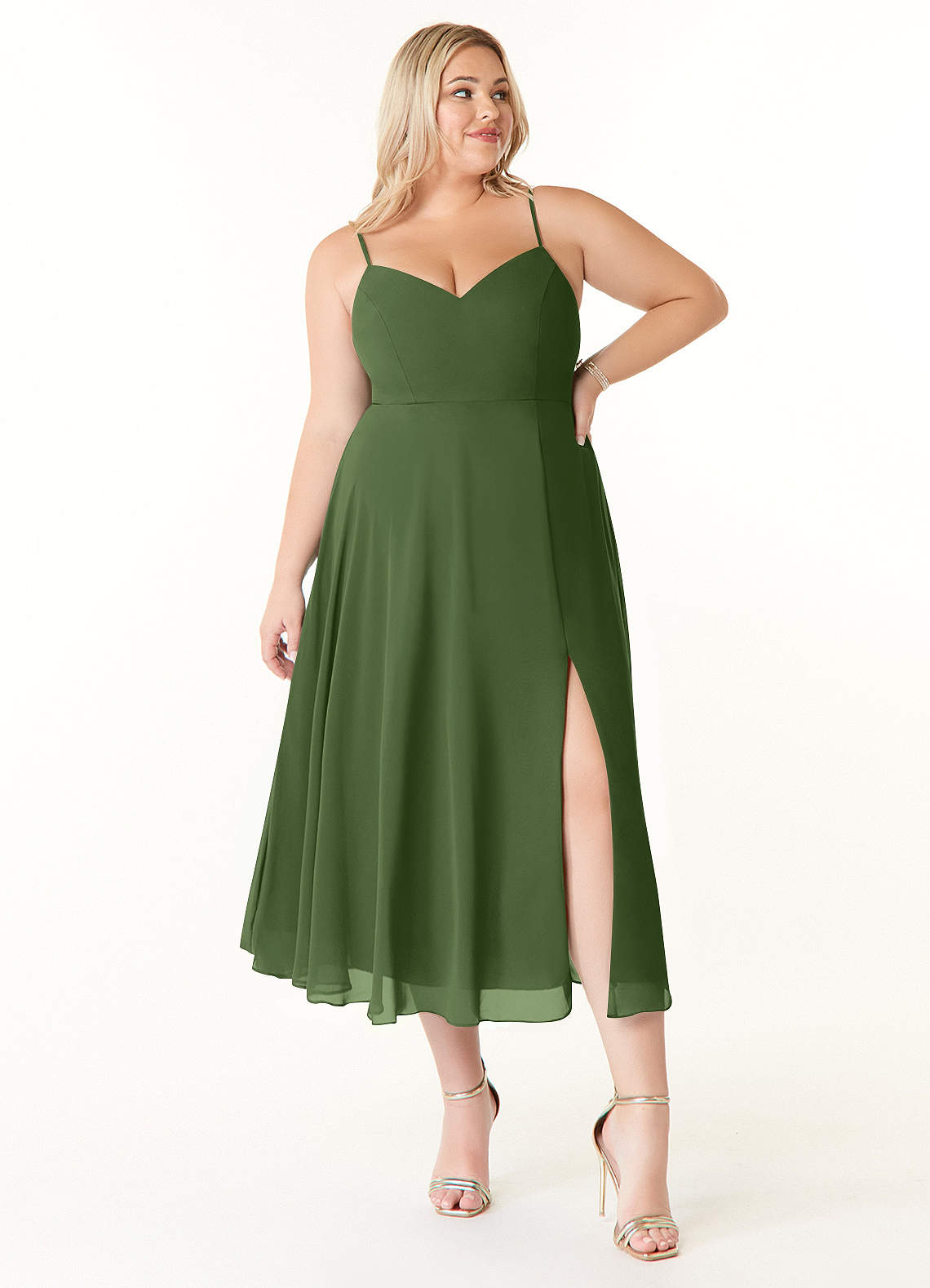 Azazie Clarissa Final Sale Olive A-Line V-Neck Chiffon Dress image1