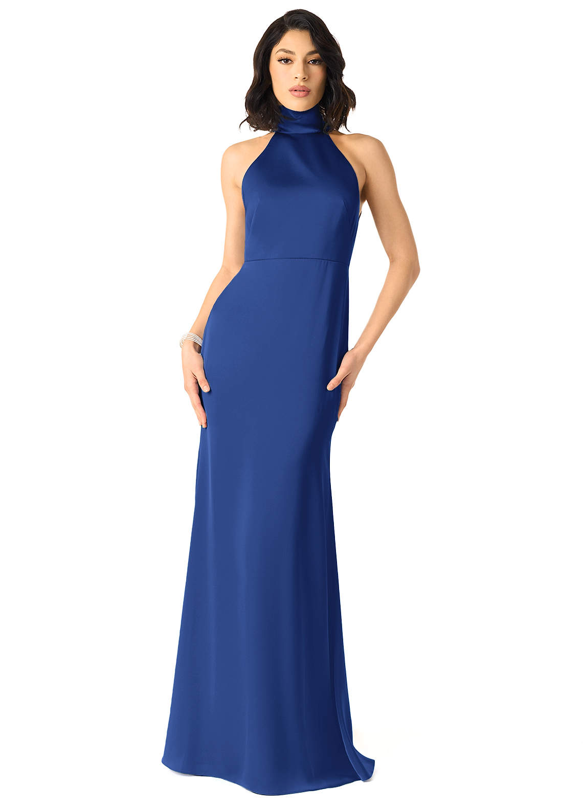 Azazie x Delaney Brautjungfernkleider Etui Hoher Kragen Stretch-Satin Kleid Königsblau image1