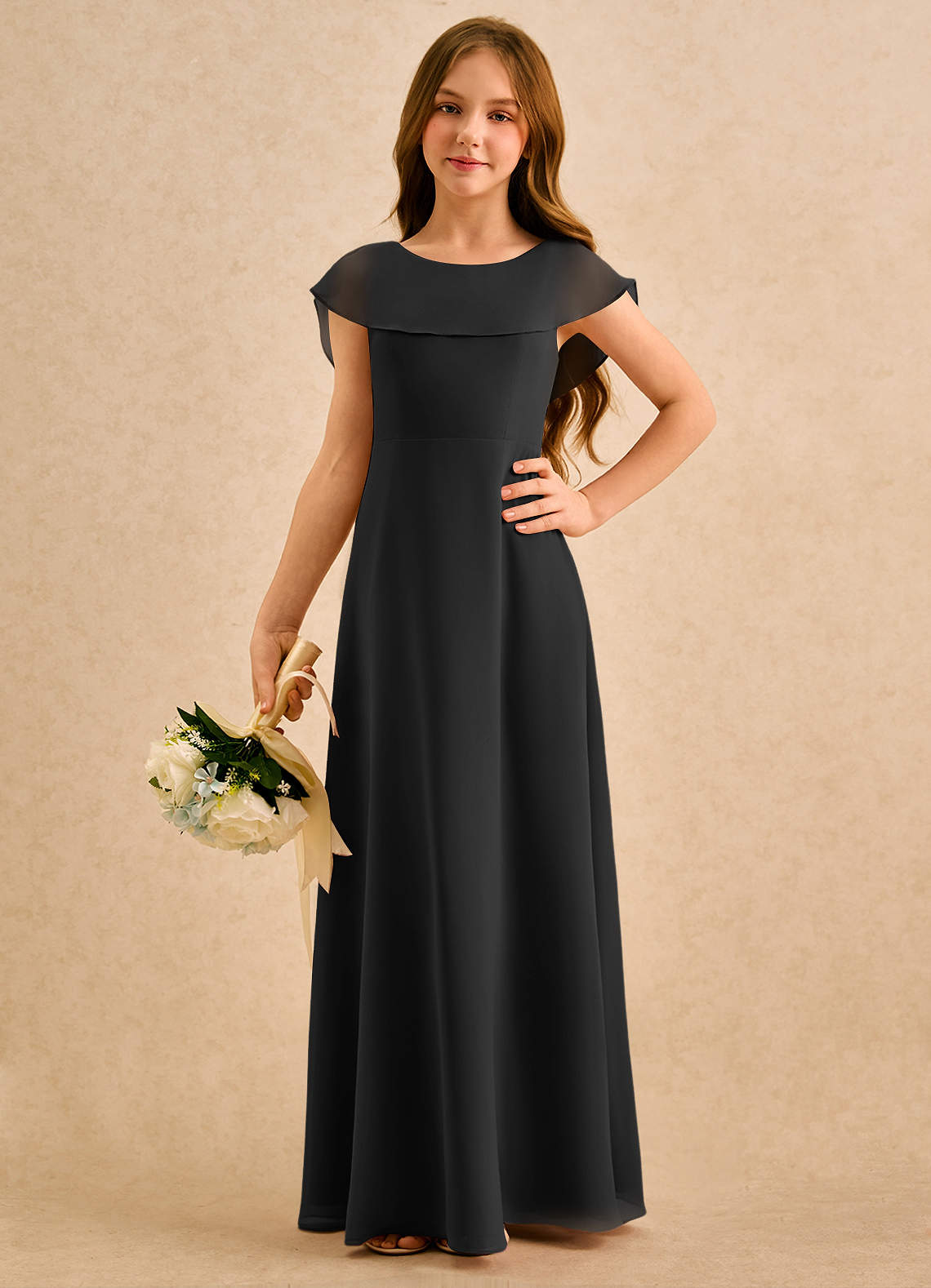 Azazie Kittie Girls Formal Flower Girl Klänningar Klä A-Line i Chiffong image4