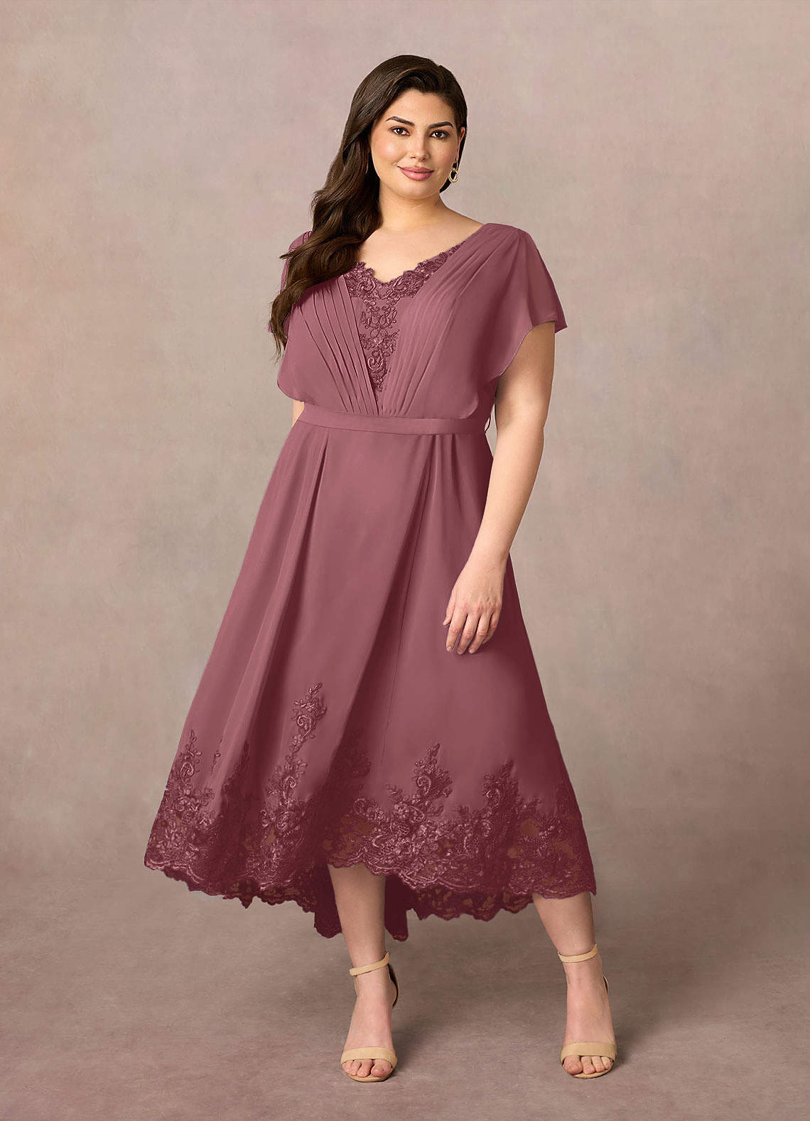 Azazie Palana Abiti per la Madre della Sposa Abito A-Line in Chiffon Pizzo Rosa Del Deserto image1