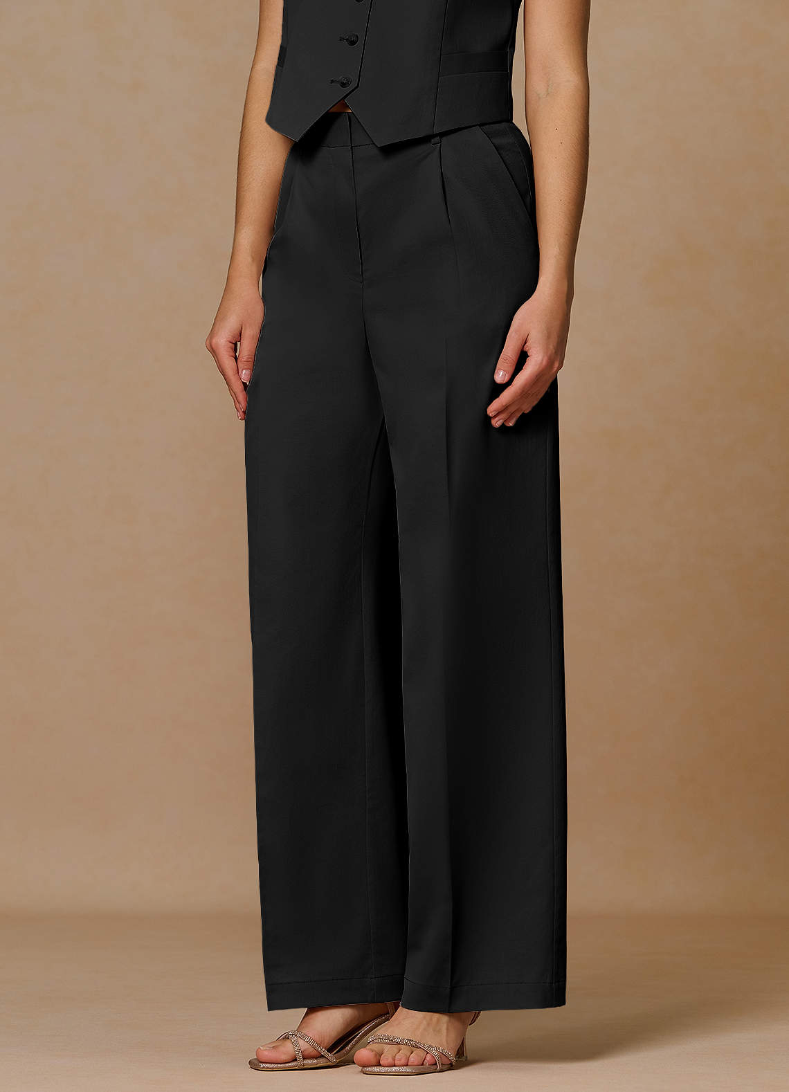 front Margaret Black Cotton Linen Blend Pants